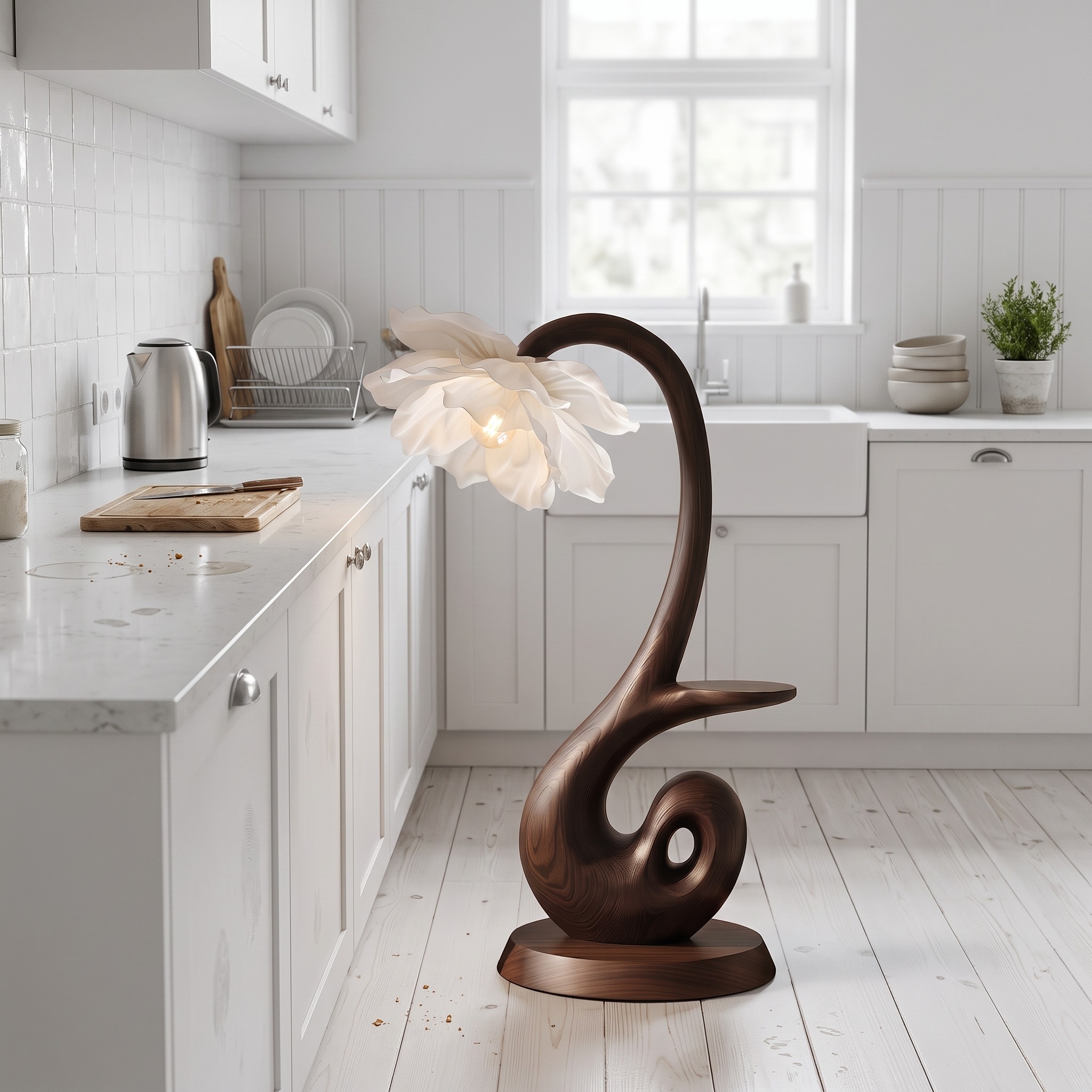 Nature Inspired Floor Lamp with Blooming Flower Shade and Display Shelf for Reading Nook