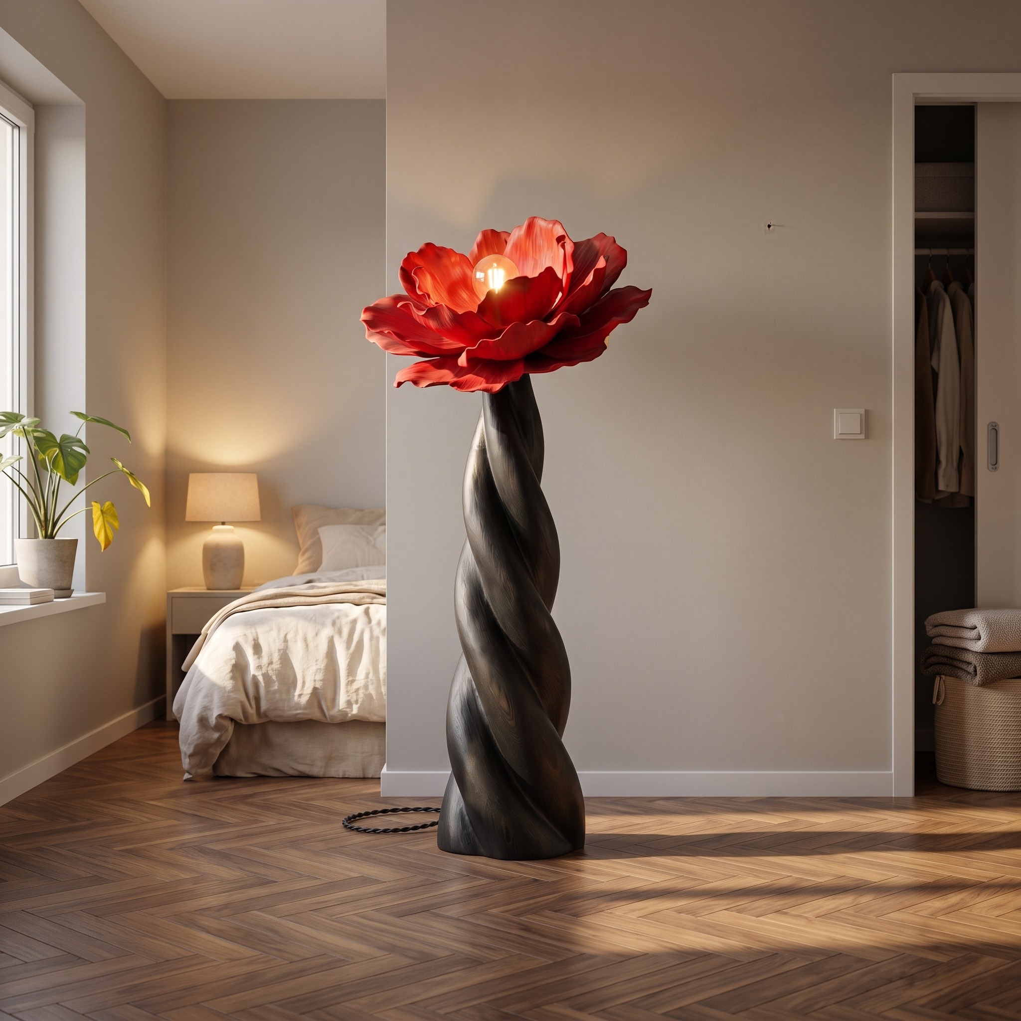 Nature Inspired Floor Lamp with Blooming Flower Silhouette for Living Room