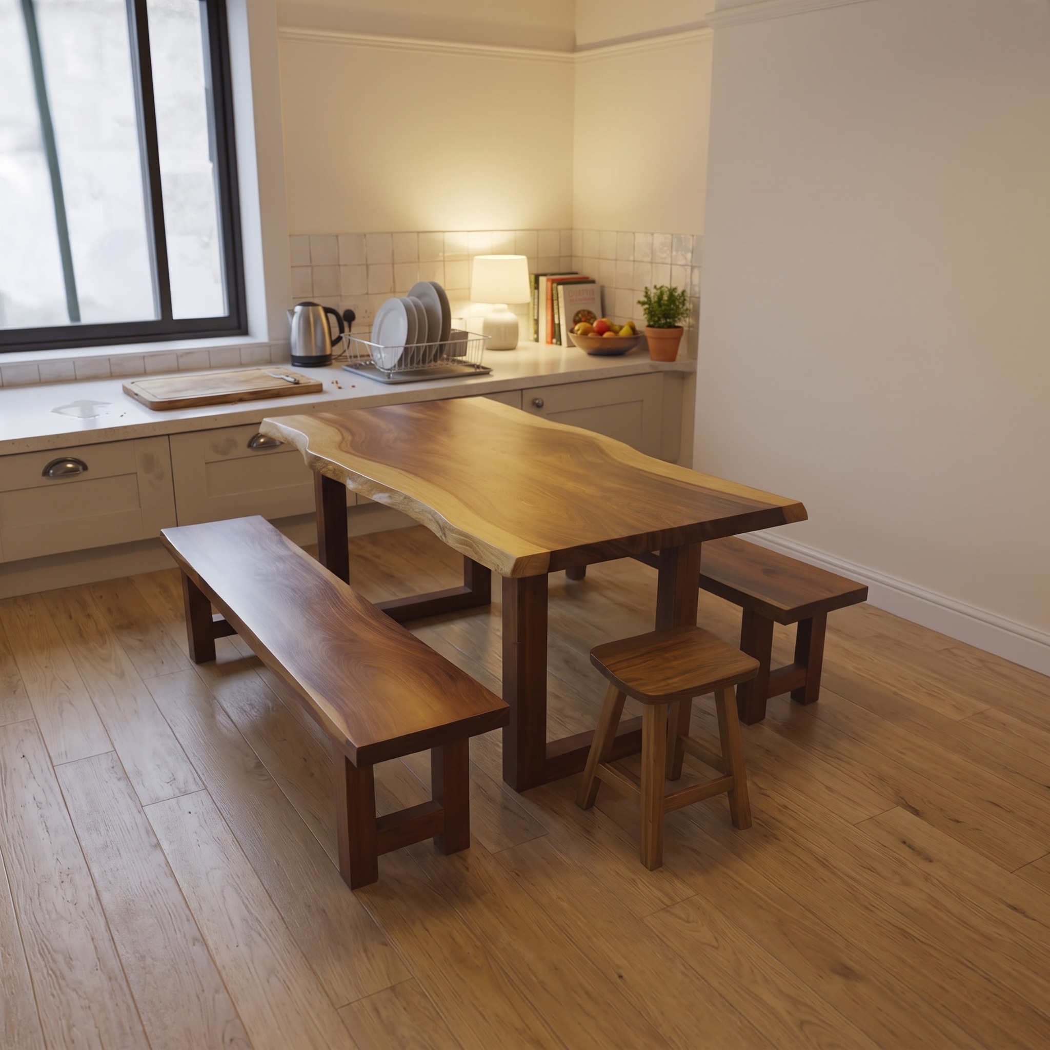 Nature Inspired Live Edge Dining Table, Handcrafted Solid Wood Kitchen Dinner Table for Dining Room, Model