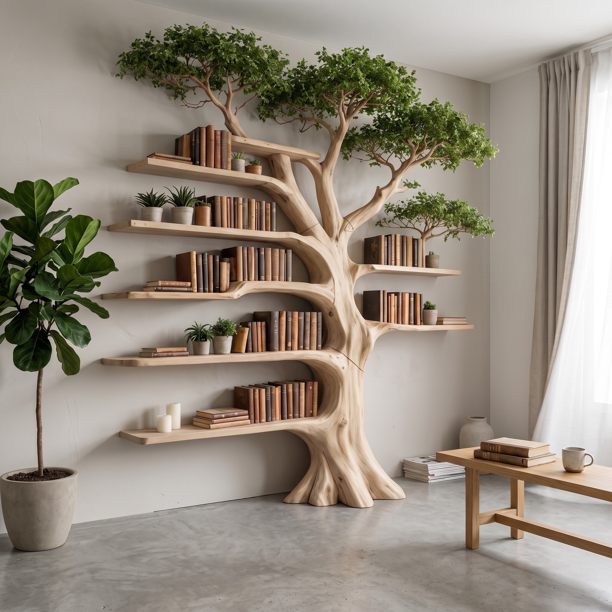 Nature Inspired Tree Display Bookcase Living Room
