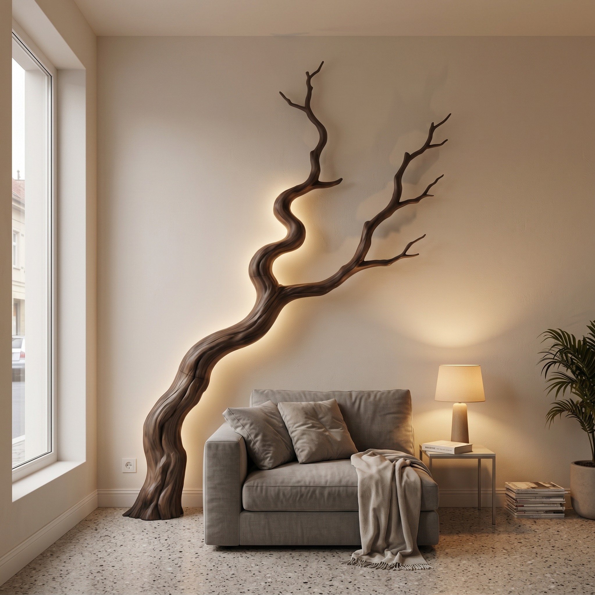 Nature Inspired Wall Decor, Sculptural Wood Tree Branch Art Sculpture for Living Room & Bedroom