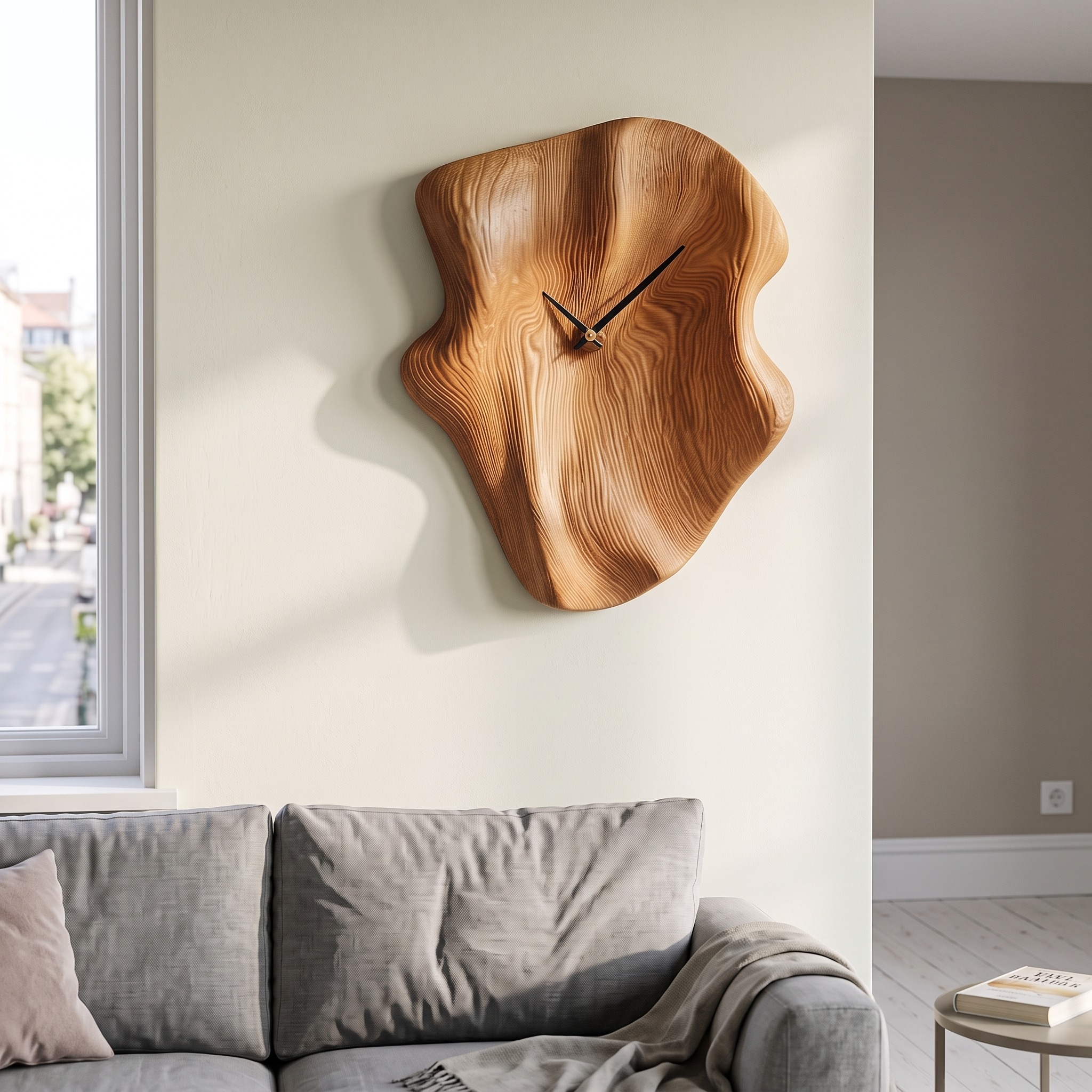 Nature Inspired Wood Wall Clock with Artistic Live Edge Form for Living Room
