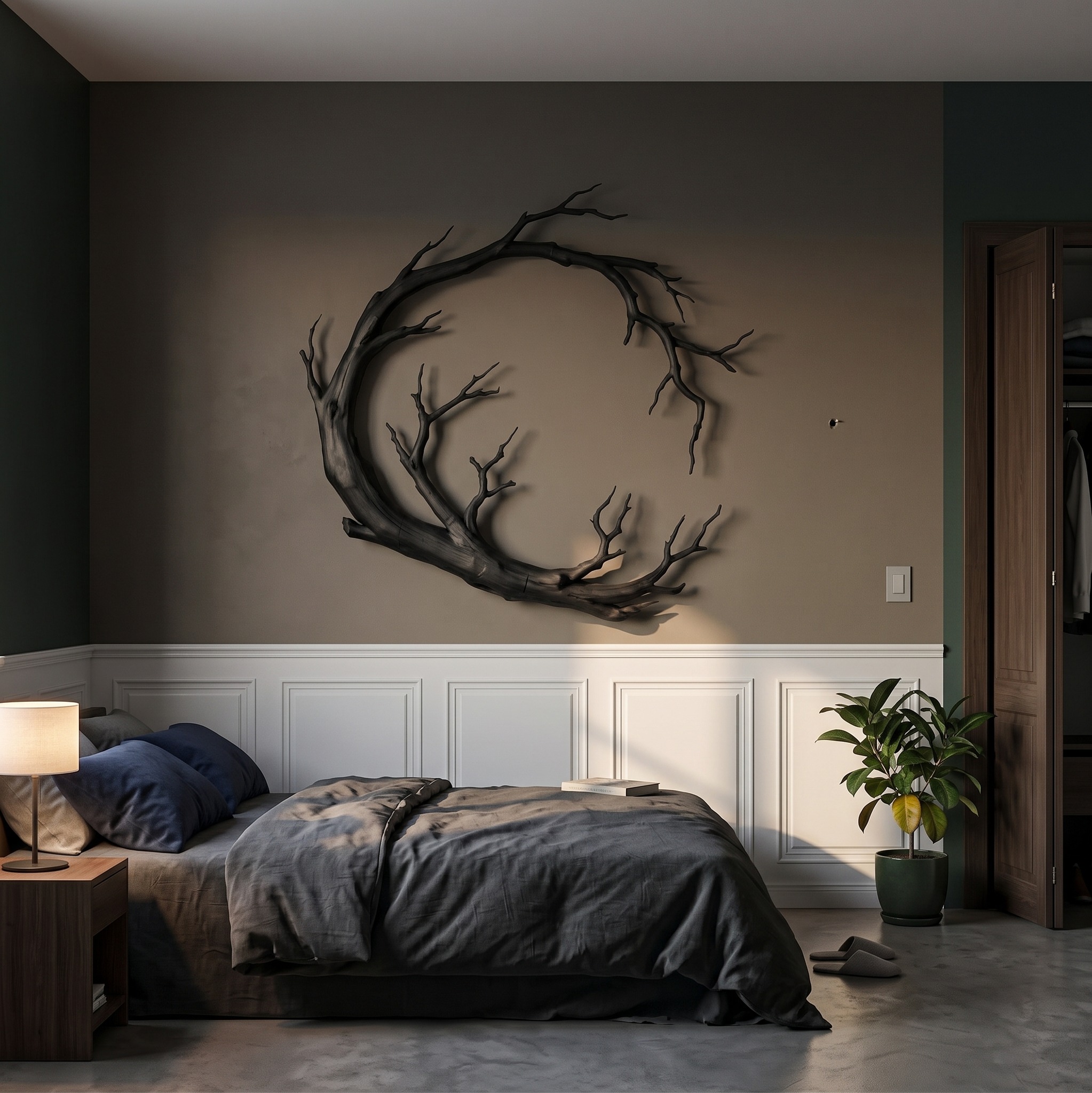Nature Inspired Wood Wall Decor, Organic Branch Ring Circular Art Sculpture for Living Room