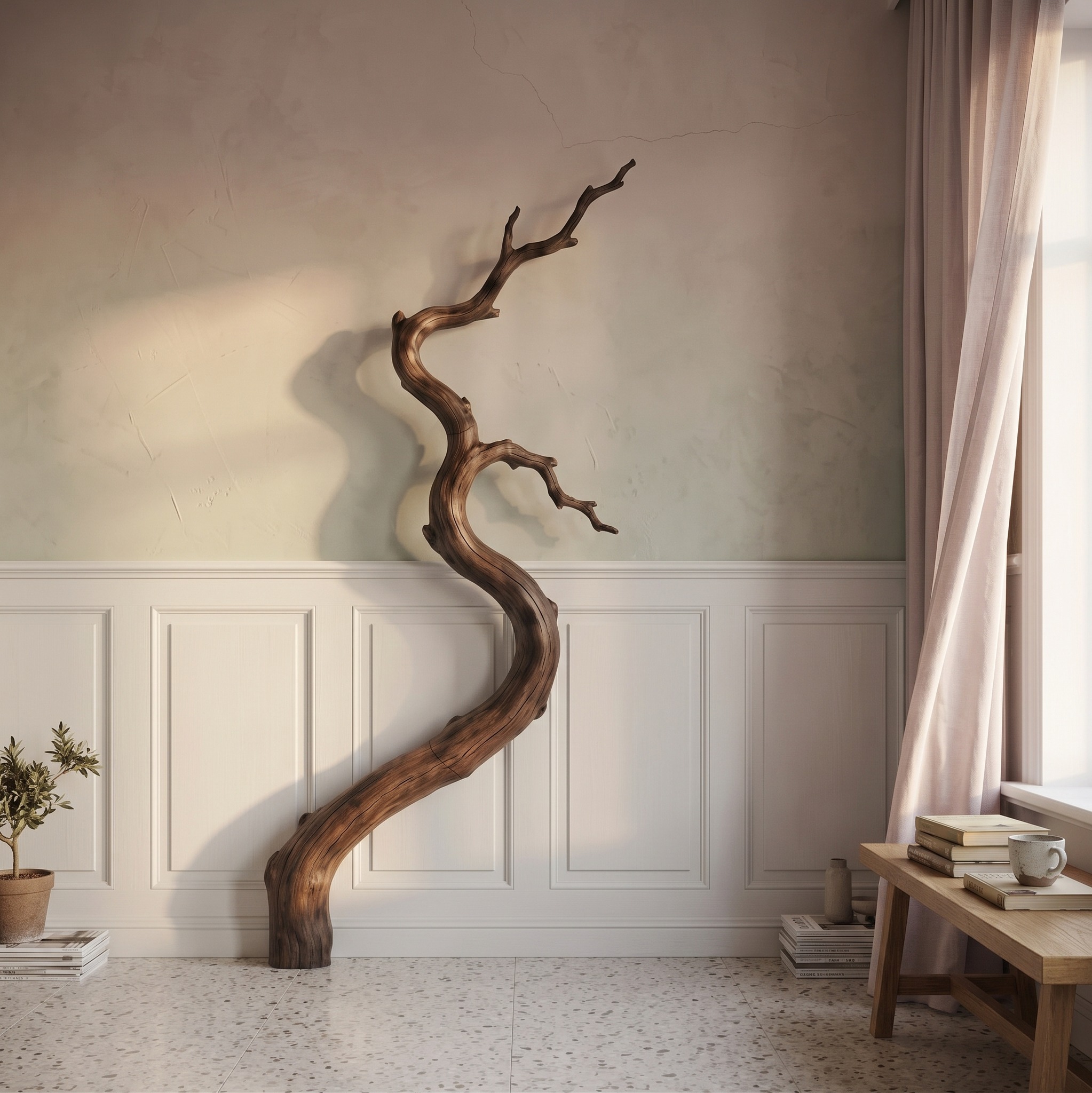 Nature Inspired Wood Wall Decor, Sculptural Tree Branch Form Art for Entryway & Living Room