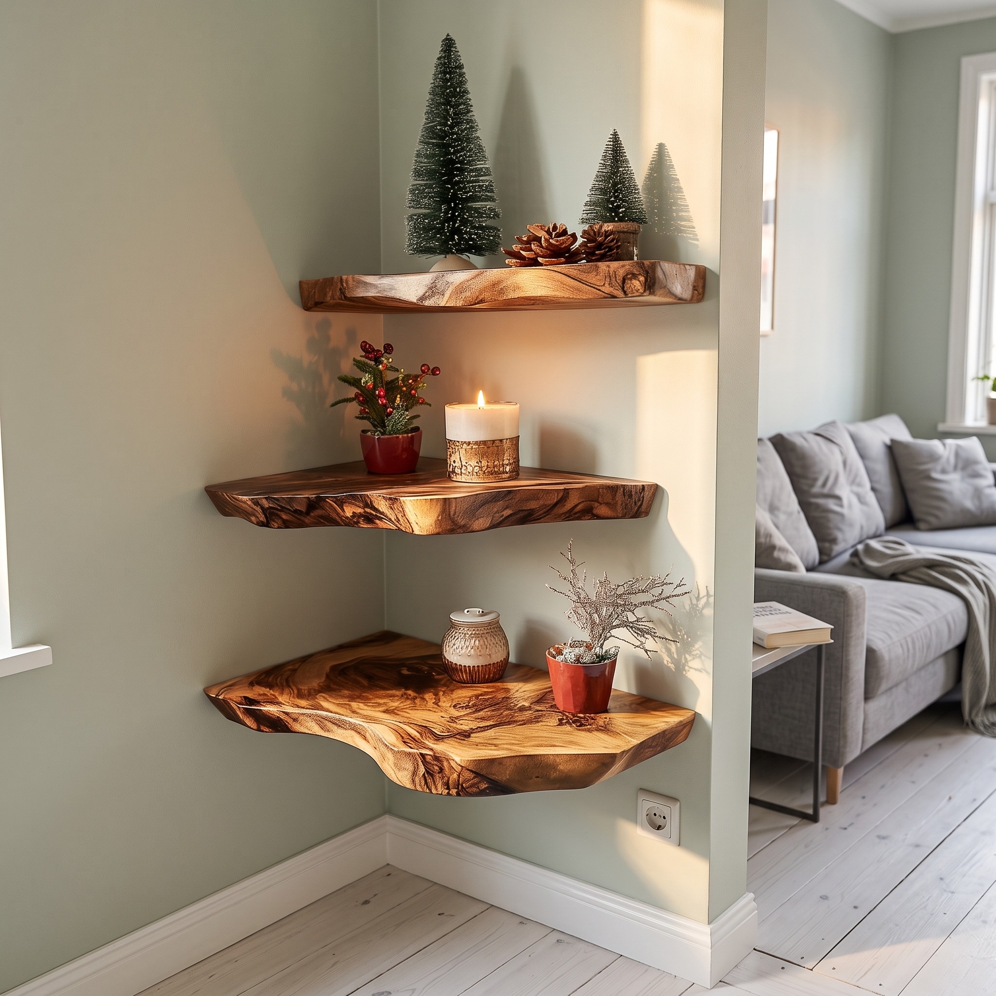Oak Floating Corner Shelf Rustic Floating Shelf Christmas Gifts