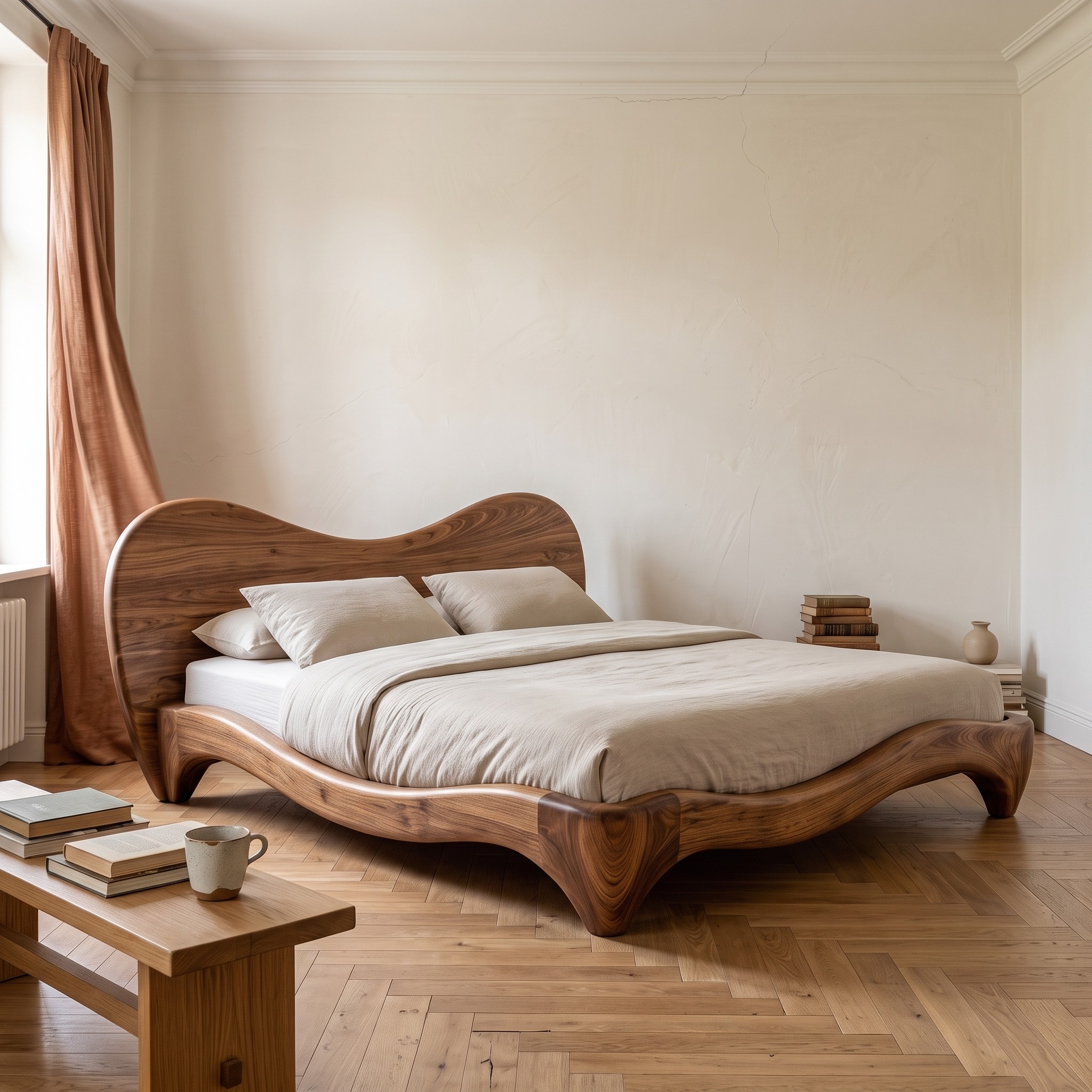 Organic Bed Frame with Sculptural Curved Design for Bedroom