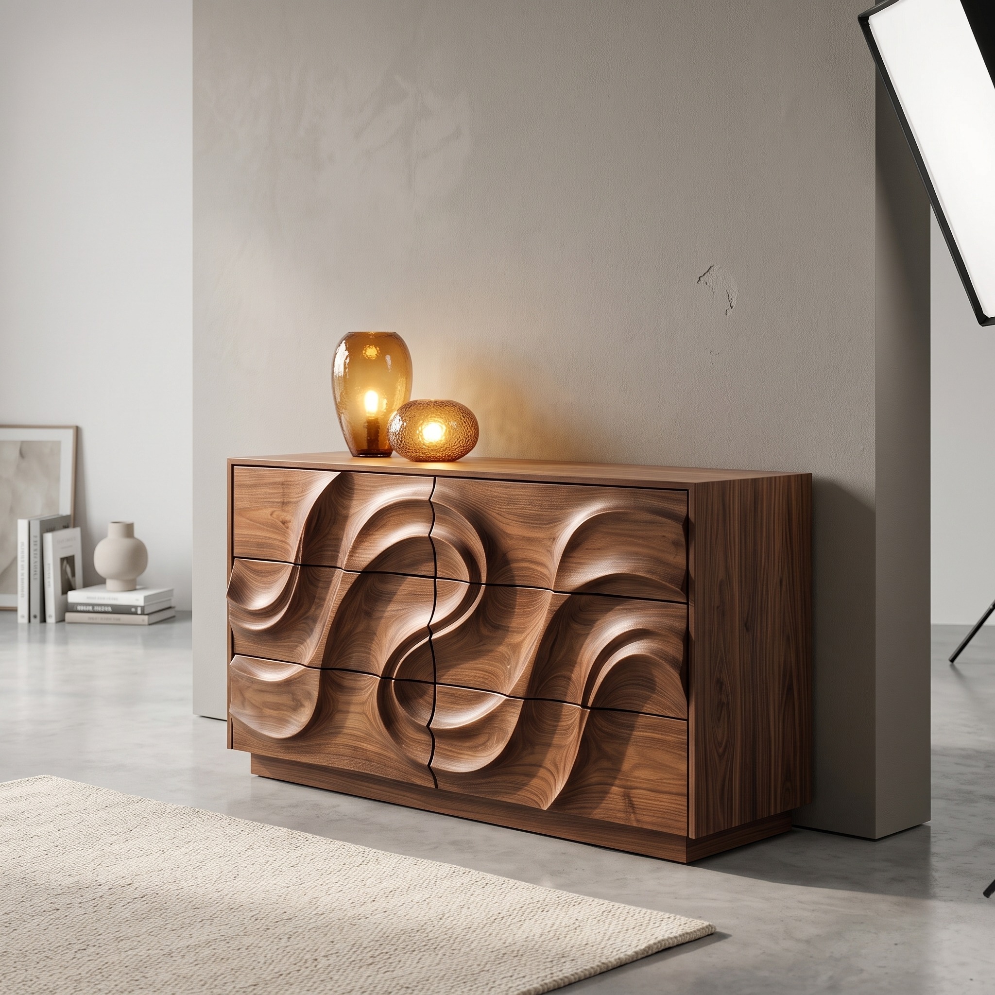 Organic Bedroom Dresser with Flowing Wave Pattern for Bedroom