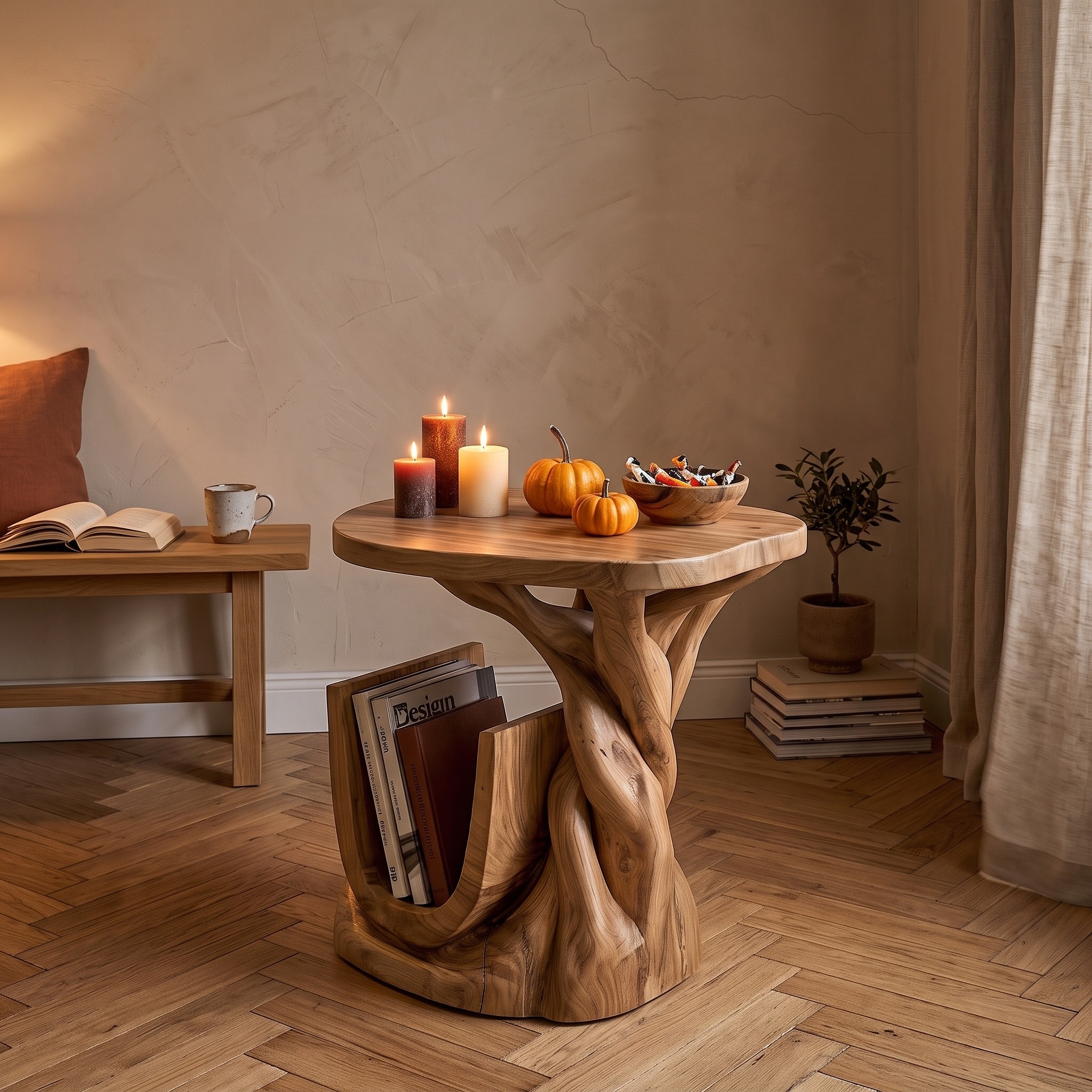Organic Beside Table Halloween Inspired with Branch Base for Living Room