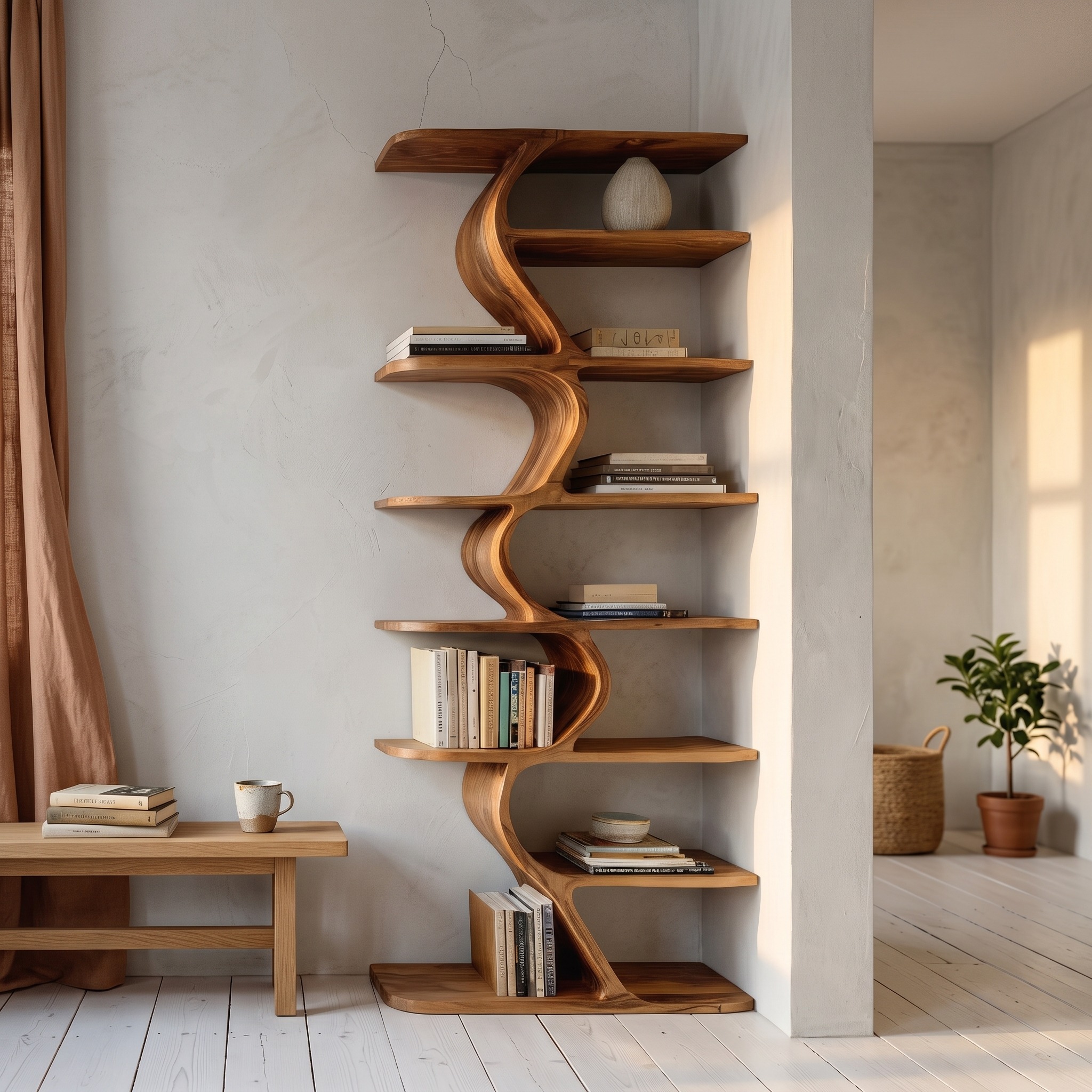 Organic Bookshelf for Living Room Interiors