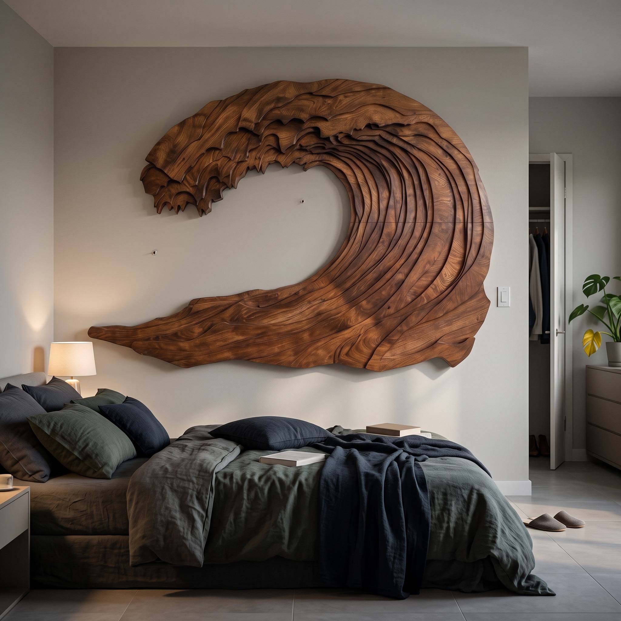 Organic Carved Wave Wall Art Above Sofa for Living Room