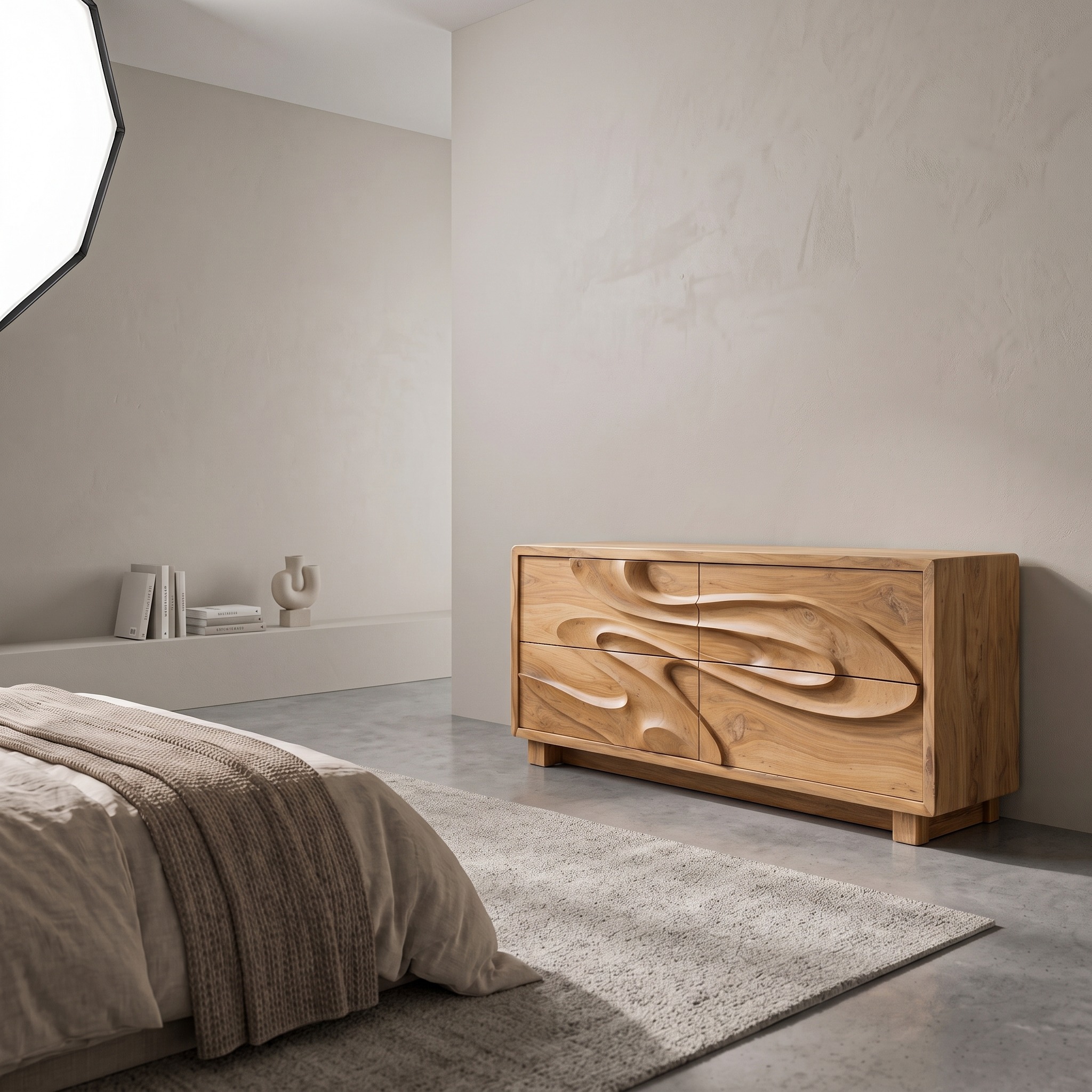 Organic Chest Dresser with Undulating Carved Front for Bedroom