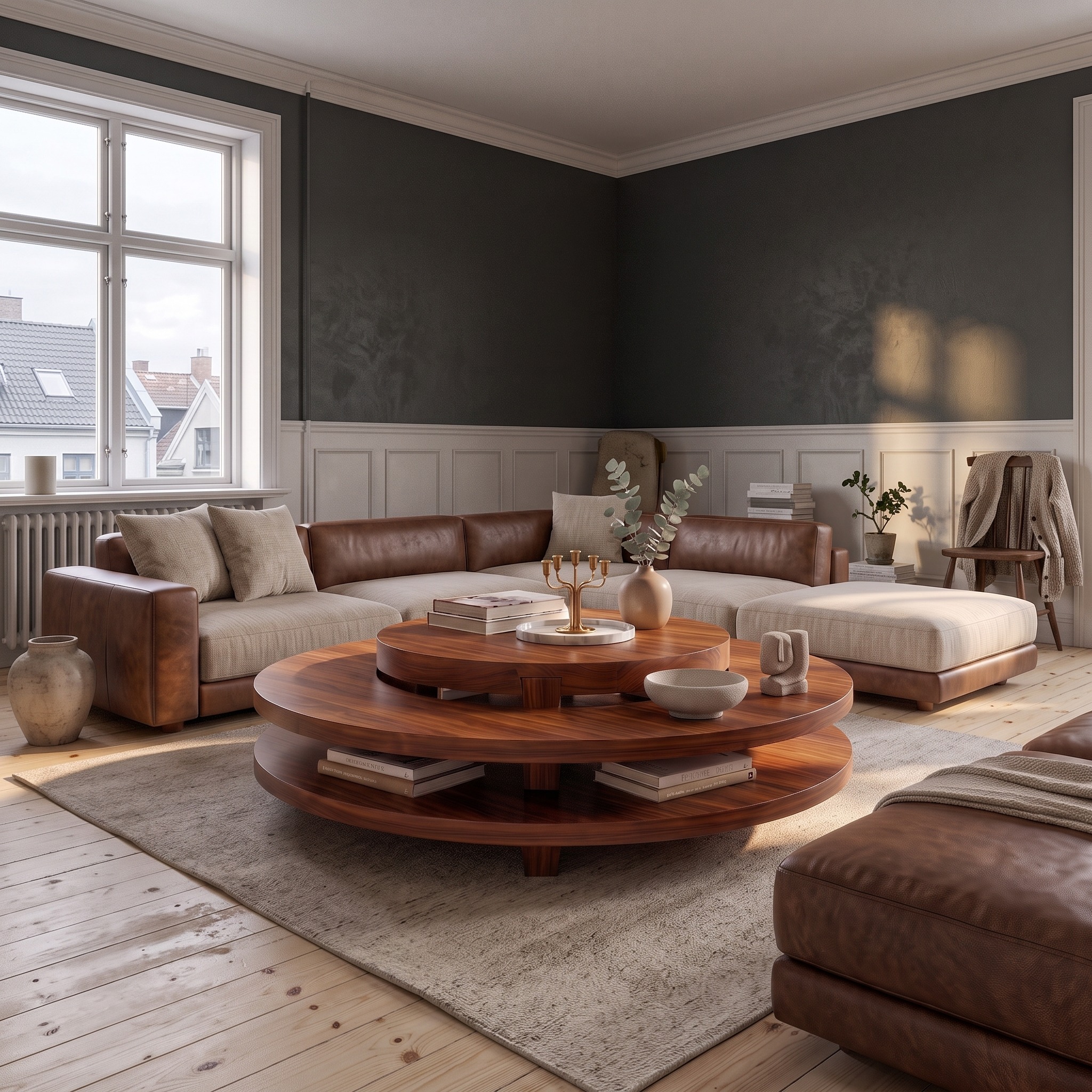 Organic Coffee Table with Layered Round Surfaces for Living Room