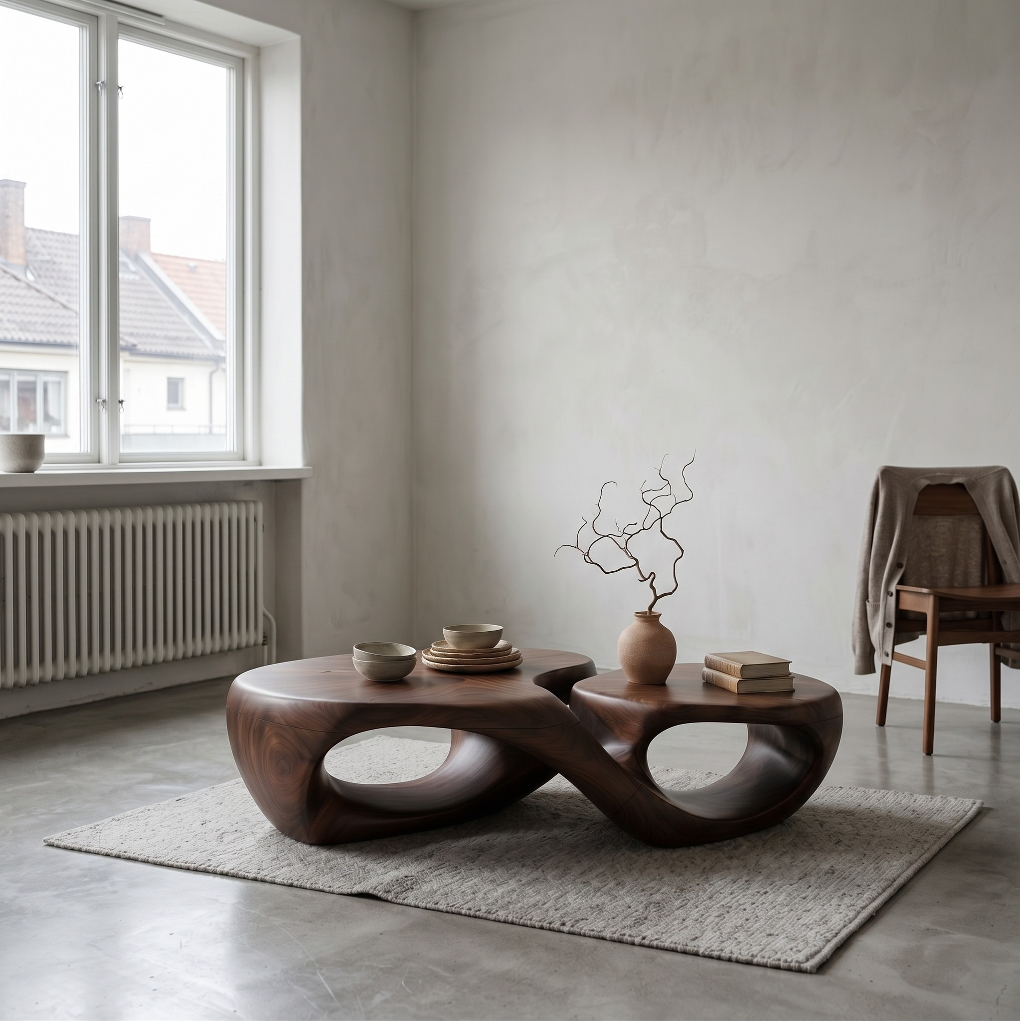 Organic Coffee Table with Sculptural Hollow Design for Living Room