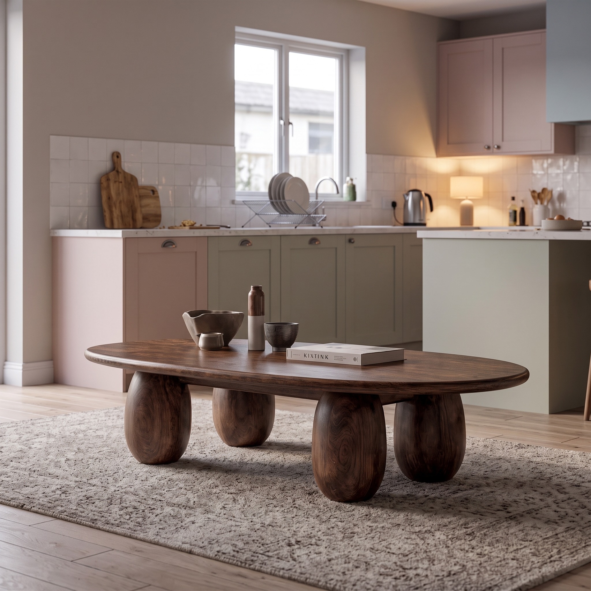 Organic Coffee Table with Sculptural Rounded Legs for Living Room and Lounge