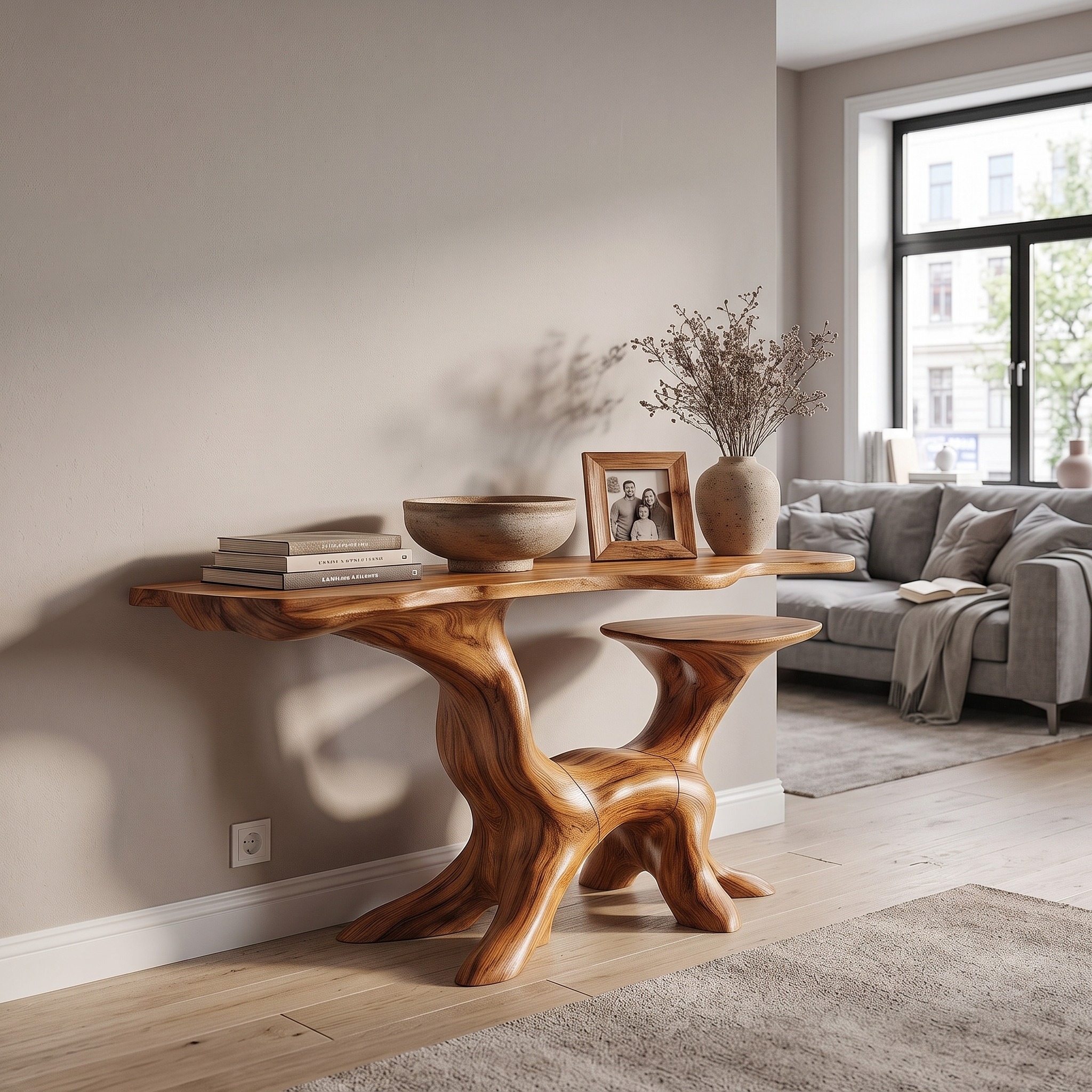 Organic Console Table with Sculptural Tree Root Design for Entryway and Living Room