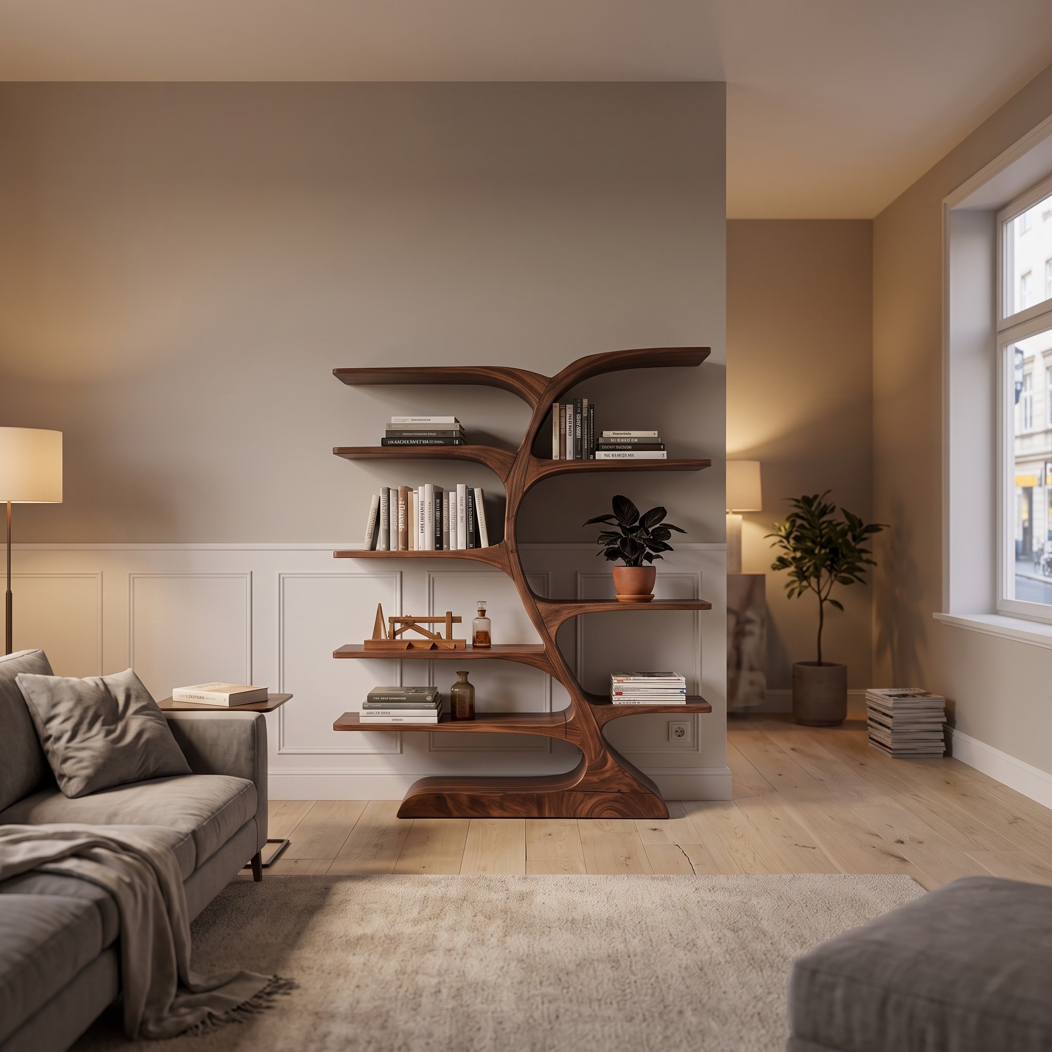 Organic Curved Bookshelf for Open Space