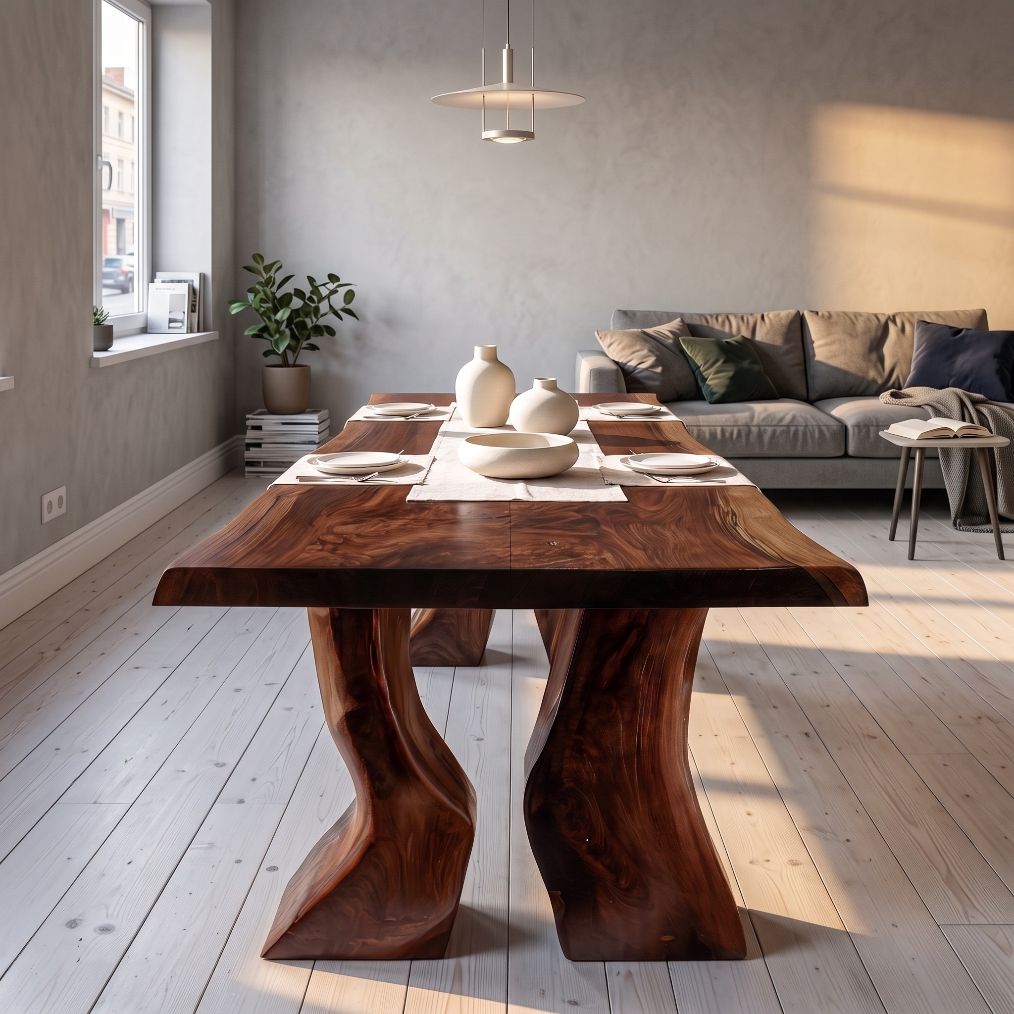 Organic Dining Table with Asymmetrical Live Edge Top for Dining Room