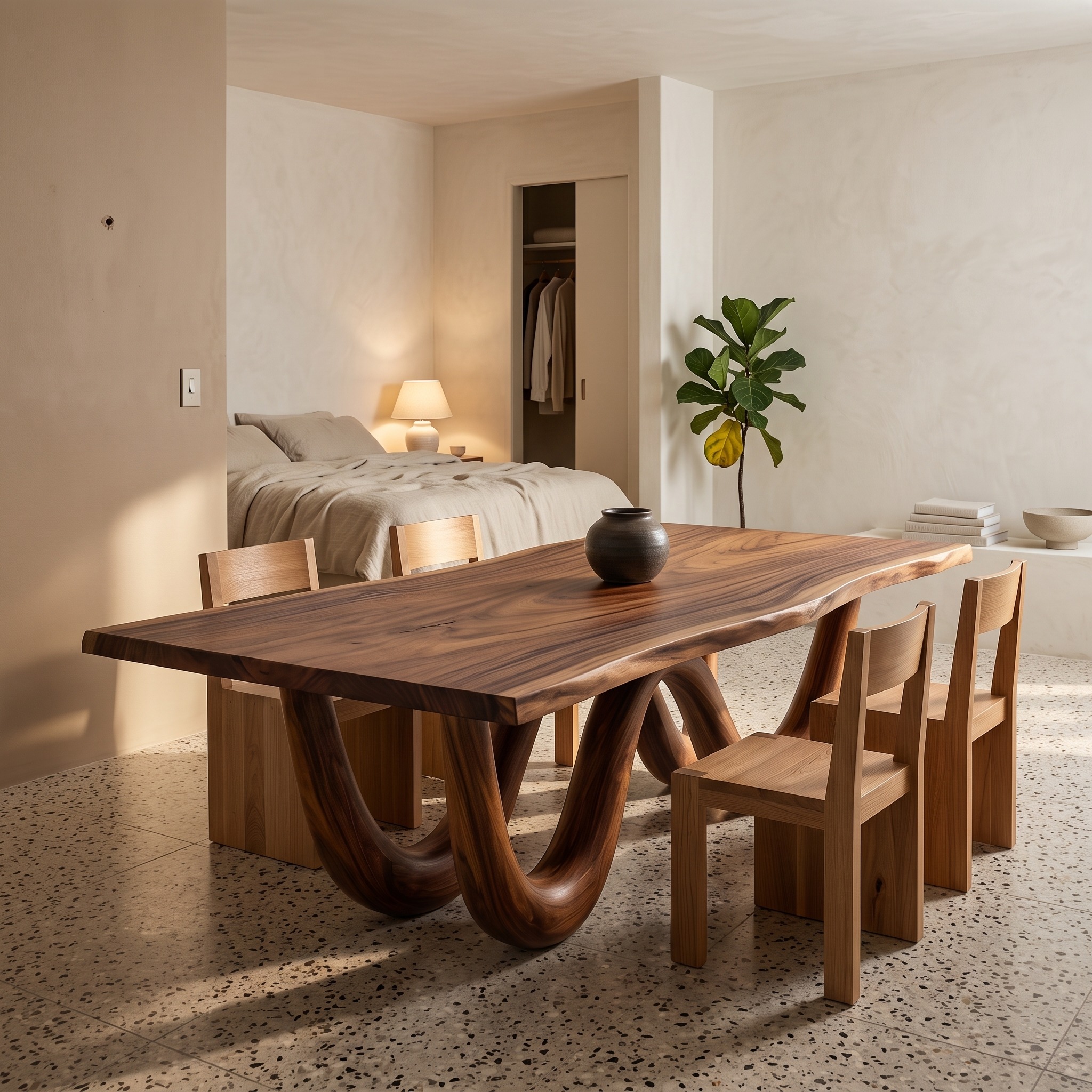 Organic Dining Table with Two Wavy Legs for Dining Room