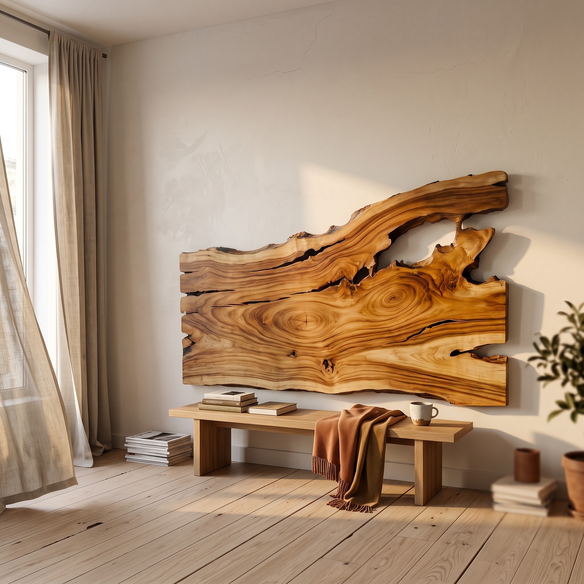 Organic Driftwood Headboard Wooden Bed Headboard for Bedroom - Model SINLSAHB057
