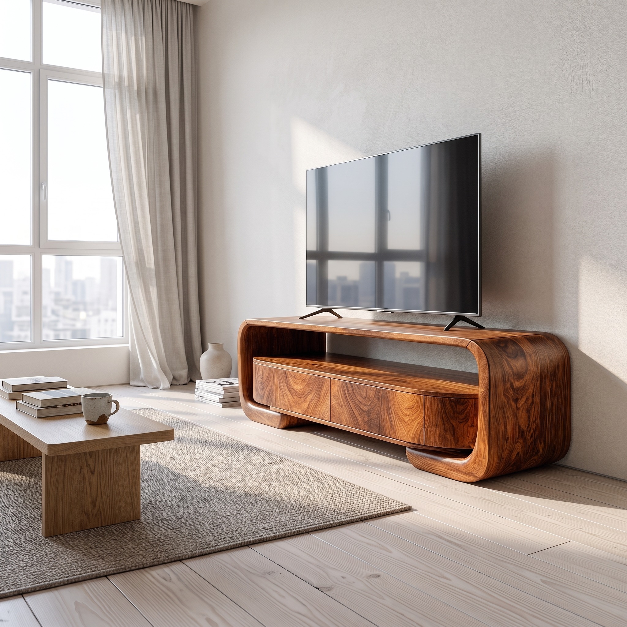 Organic Entertainment Center with Sculptural Live Edge Design for Living Room and Media Room
