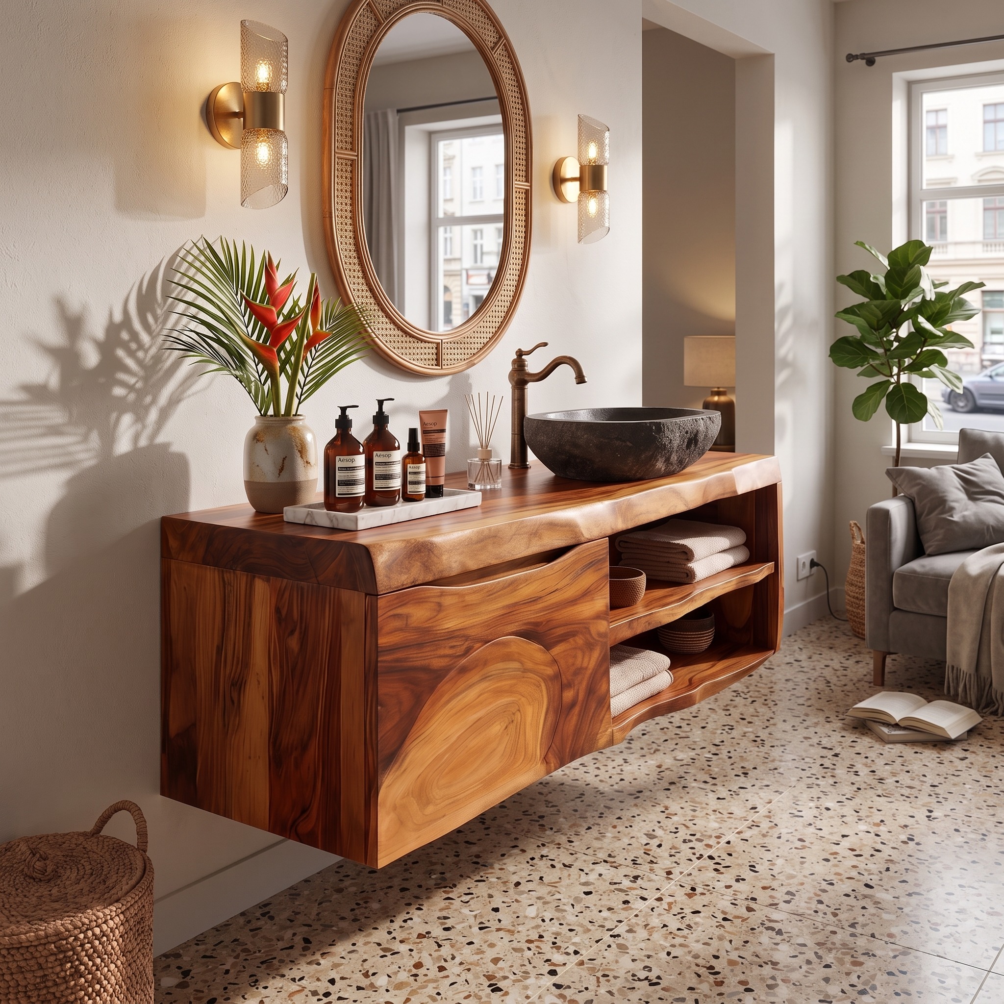 Organic Floating Bathroom Vanity Tropical Spa Retreat