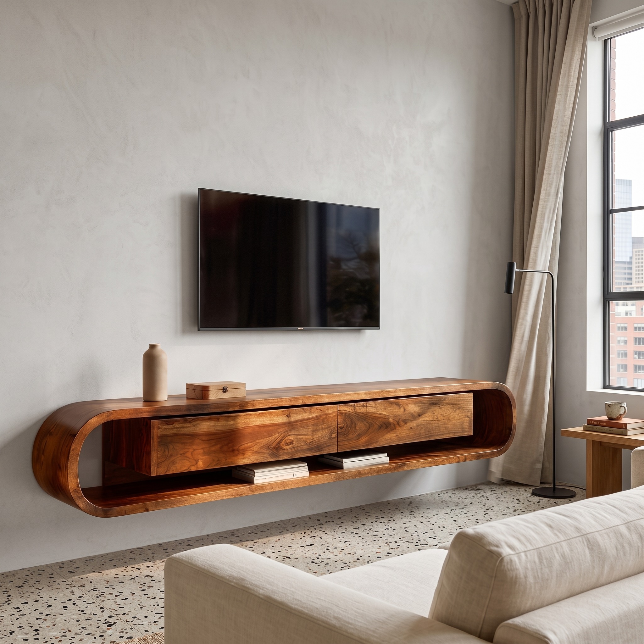 Organic Floating Sculptural TV Console for Living Room