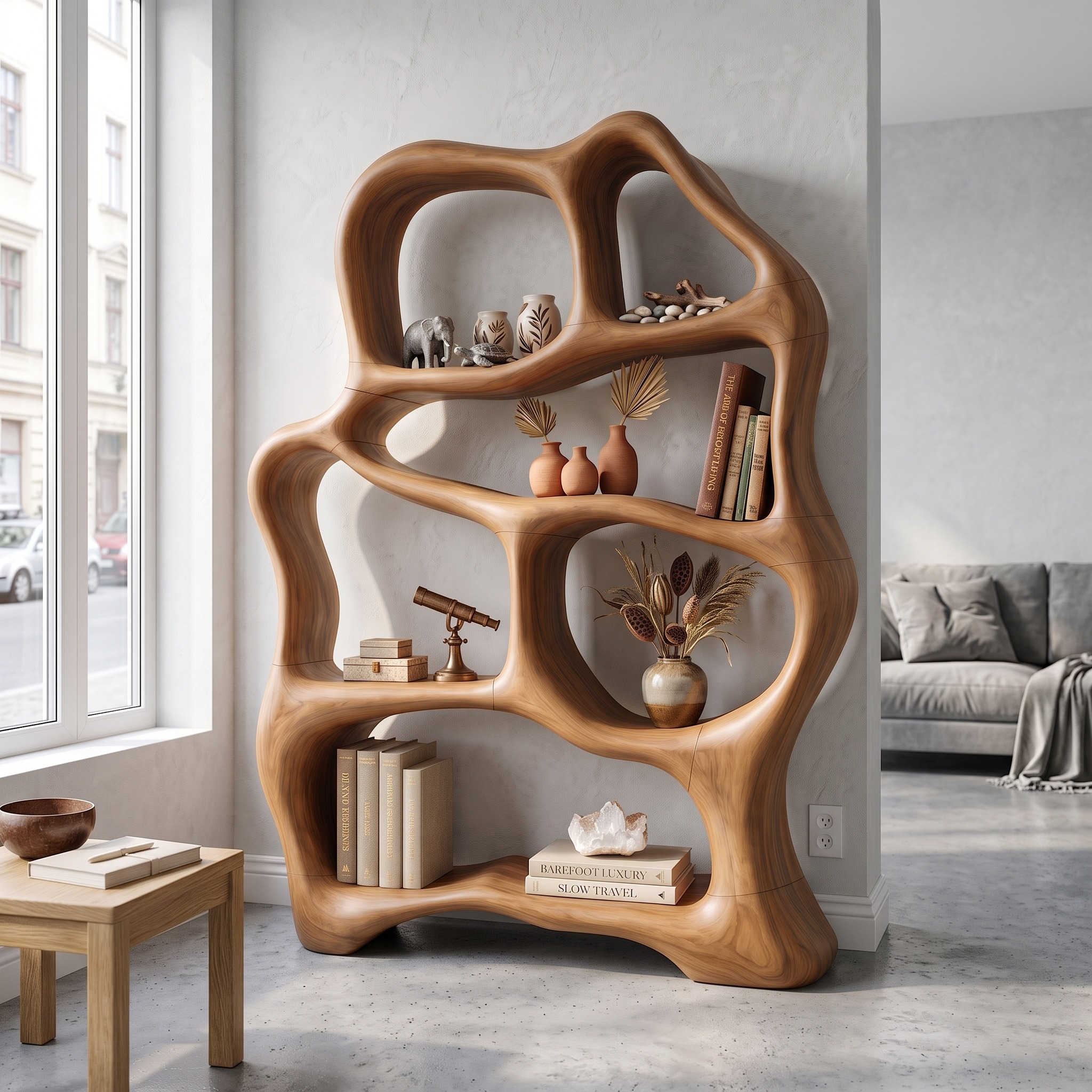 Organic Flow Bookcase for Cozy Reading Corner