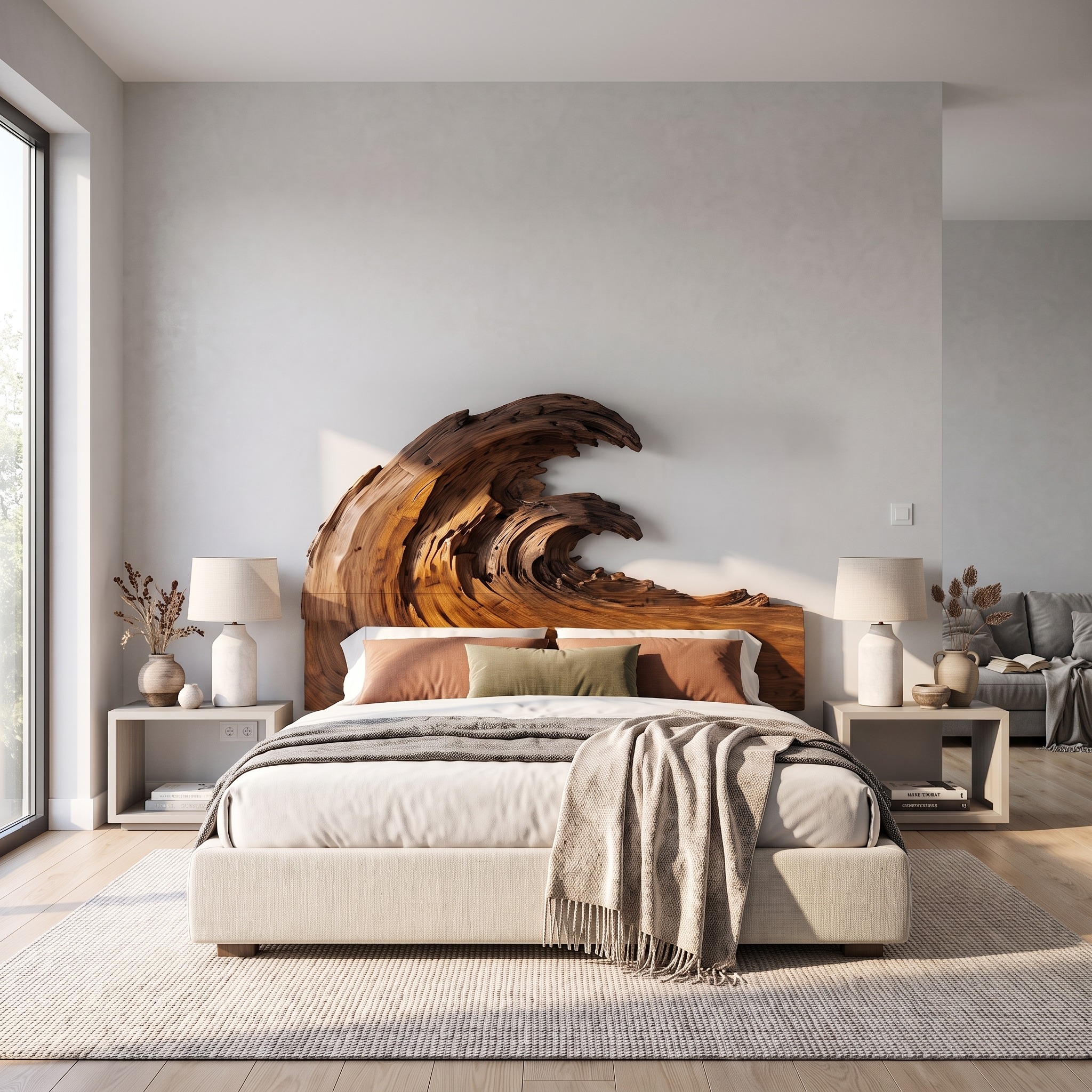Organic Flowing Grain Headboard Wooden Bed Headboard for Bedroom