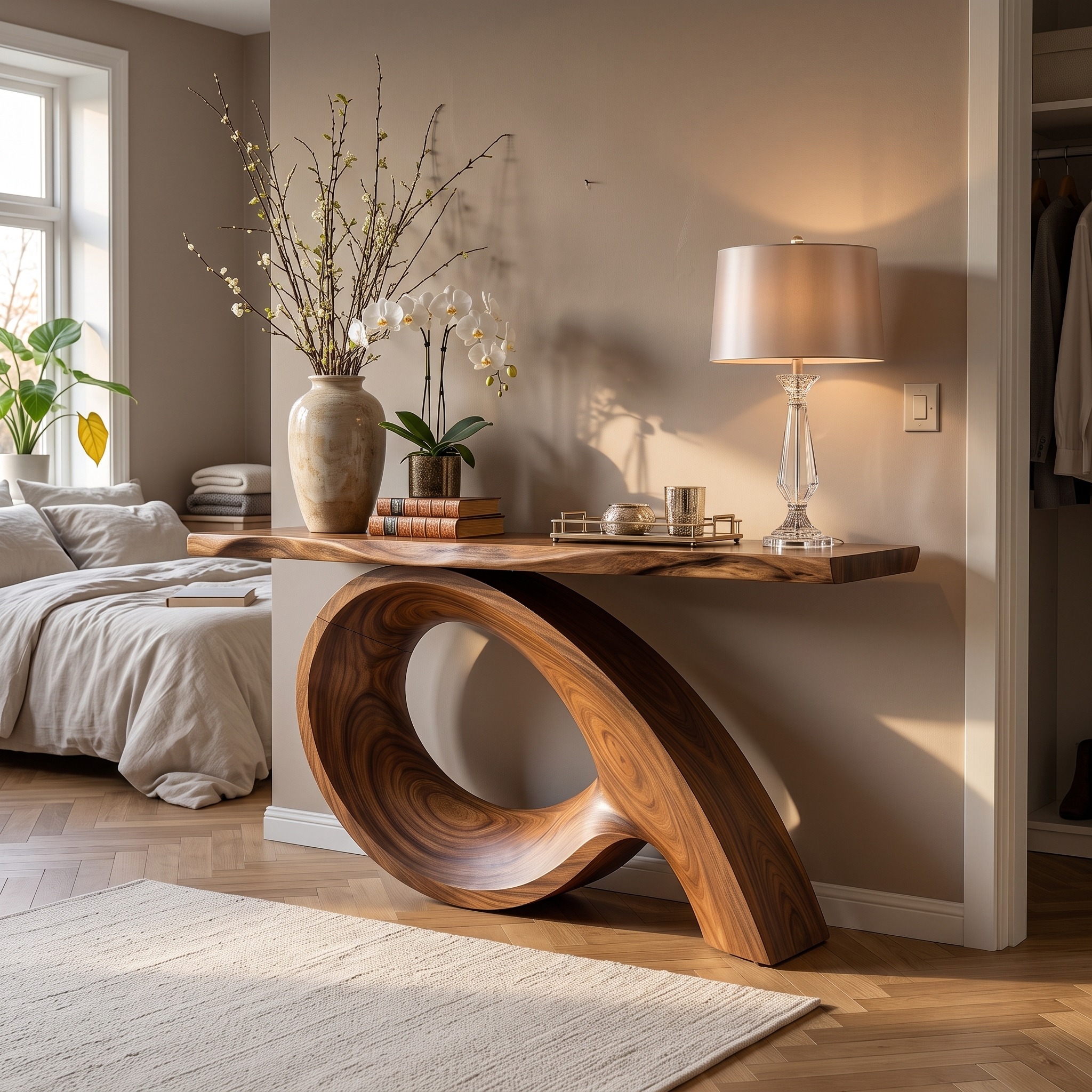 Organic Fluted Base Console Table Contemporary Entryway