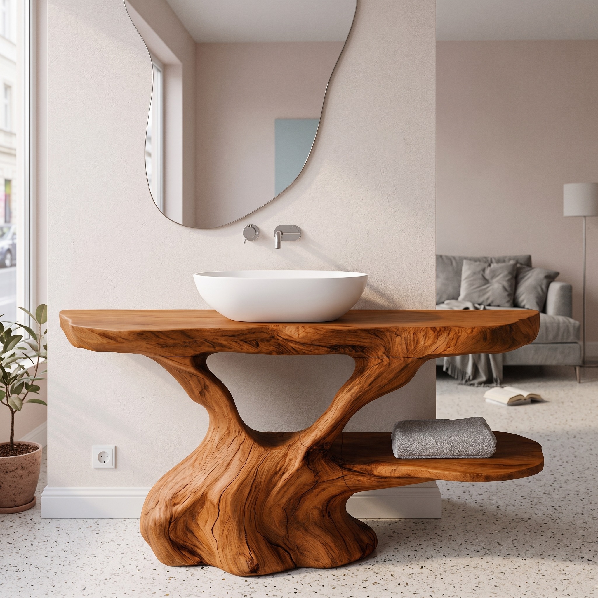 Organic Halloween Bathroom Vanity with Sculptural Tree Root Base for Bathroom