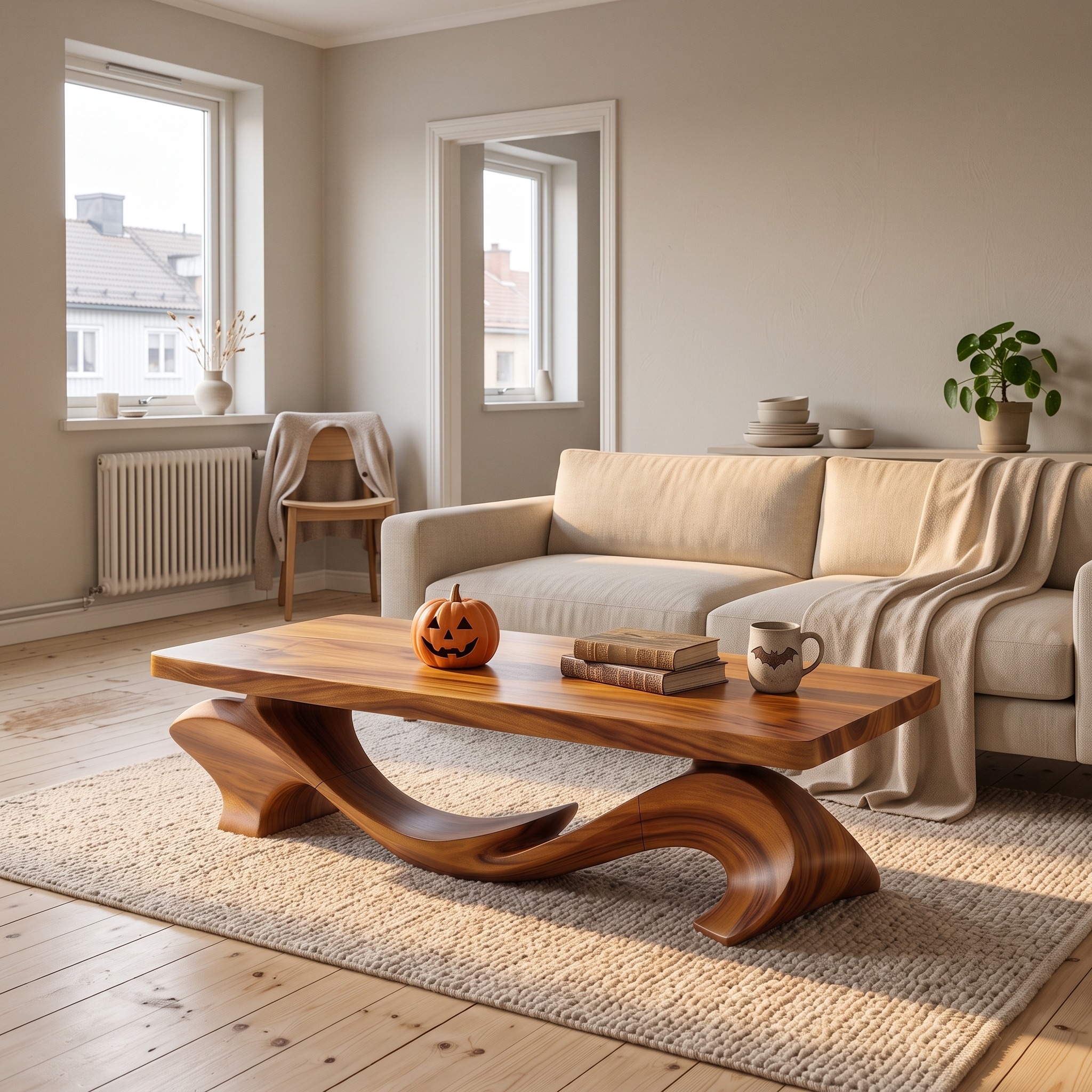 Organic Halloween Flowing Table for Cozy Cabin Interior
