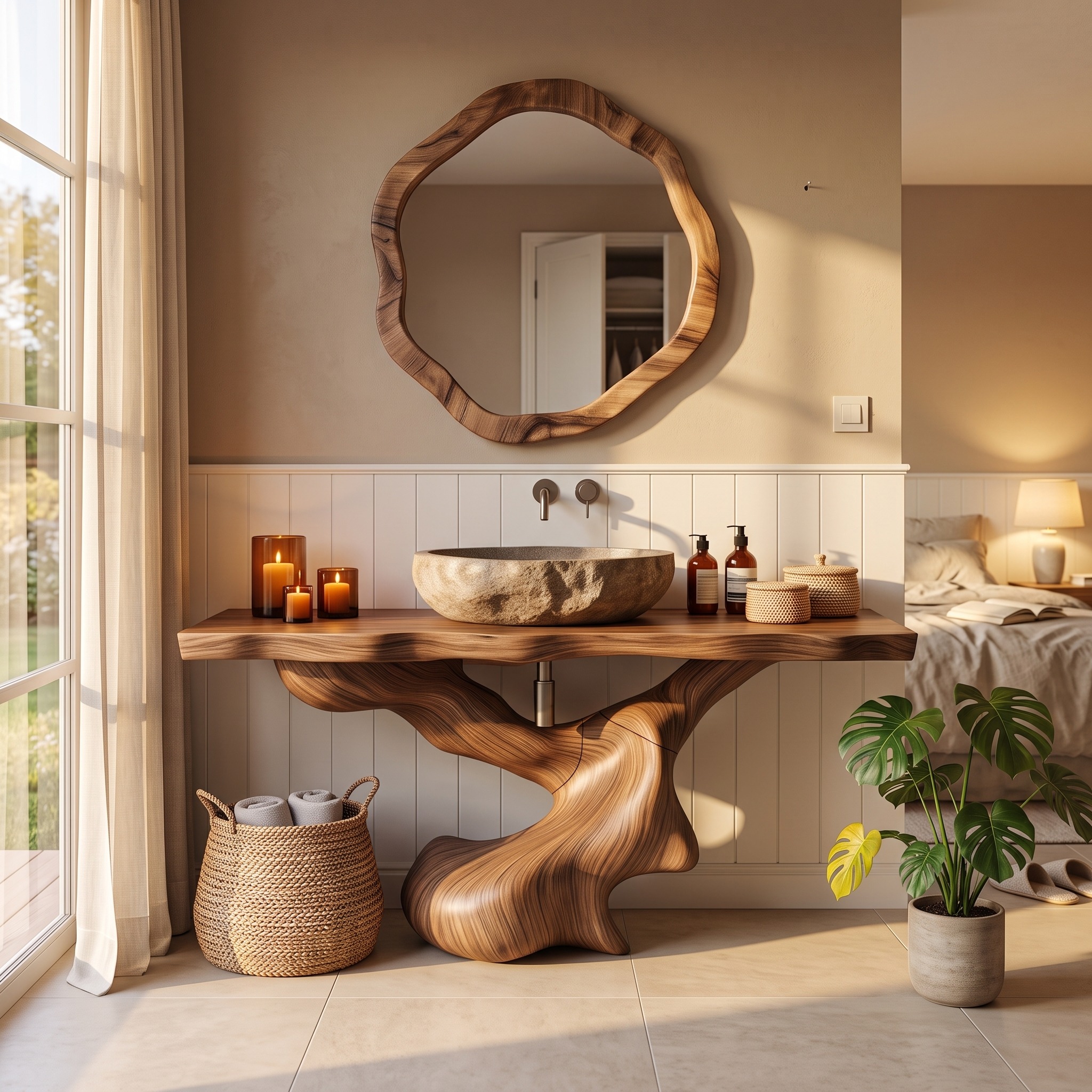 Organic Halloween Sculptural Bathroom Vanity with Twisted Tree Form for Bathroom
