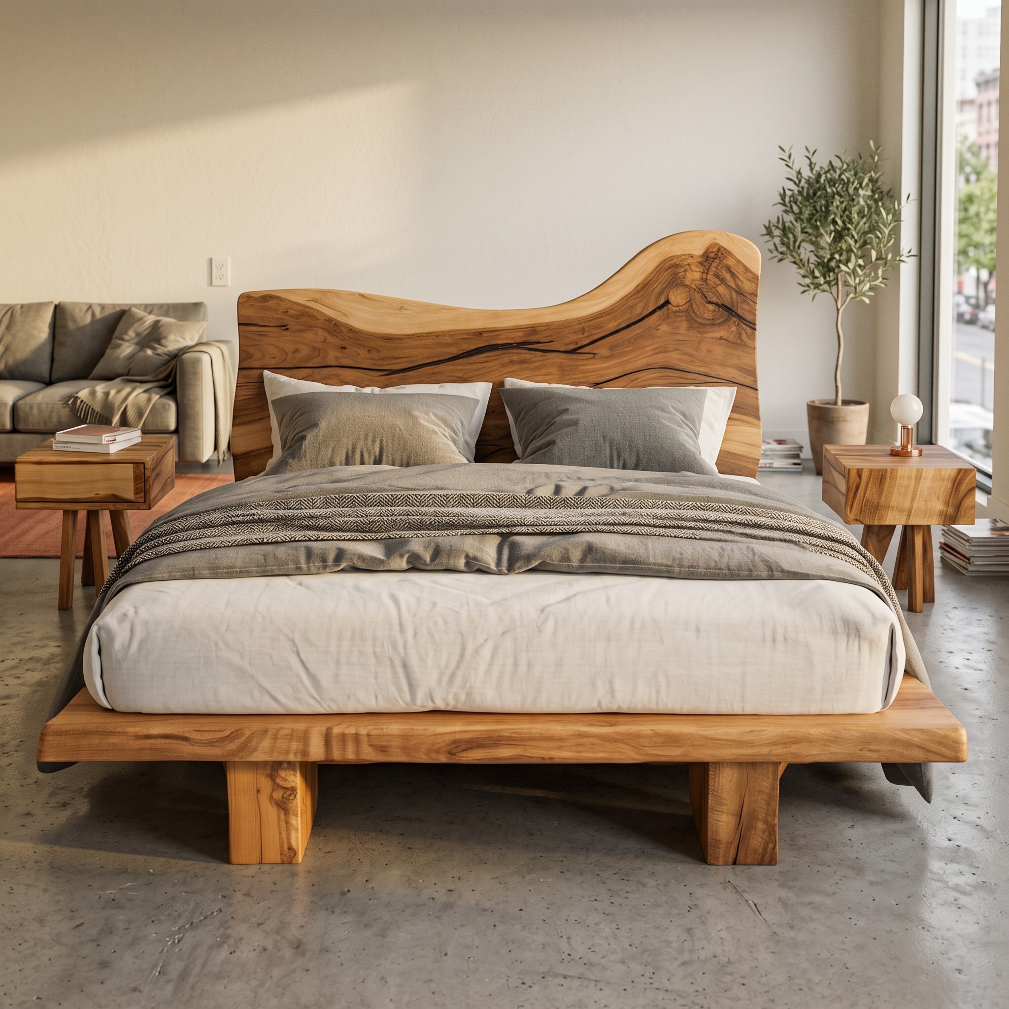 Organic Live Edge Bed Frame and Headboard for Bedroom