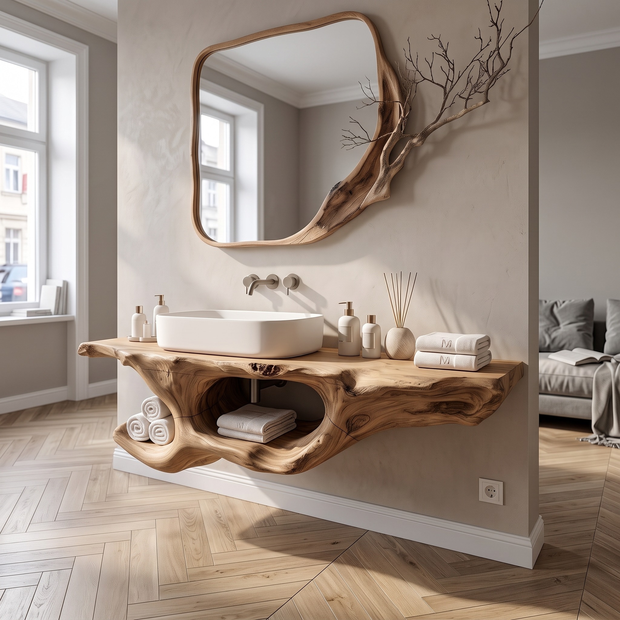 Organic Live Edge Floating Vanity Spa Retreat