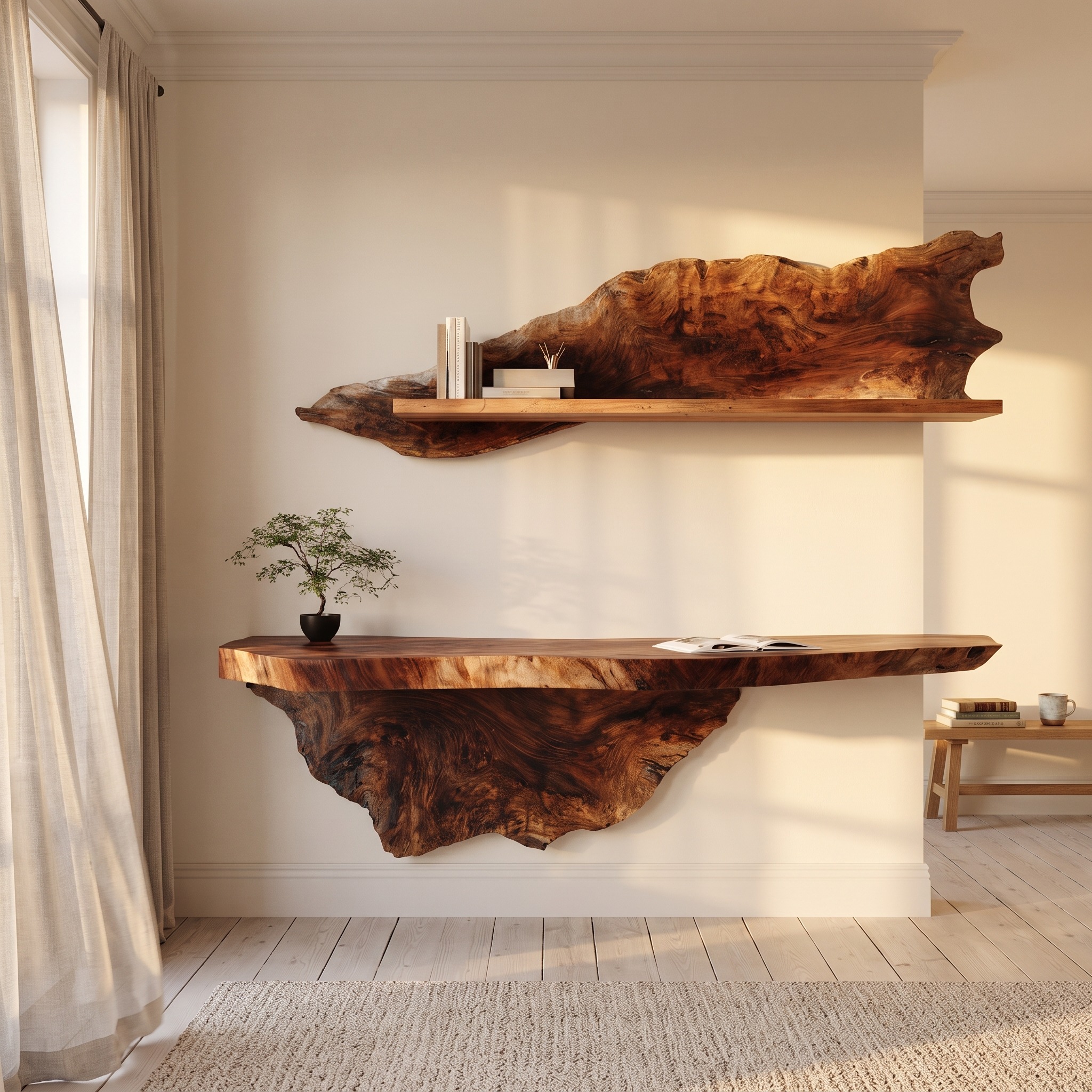 Organic Live Edge Solid Wood Floating Desk Natural Workspace Interior