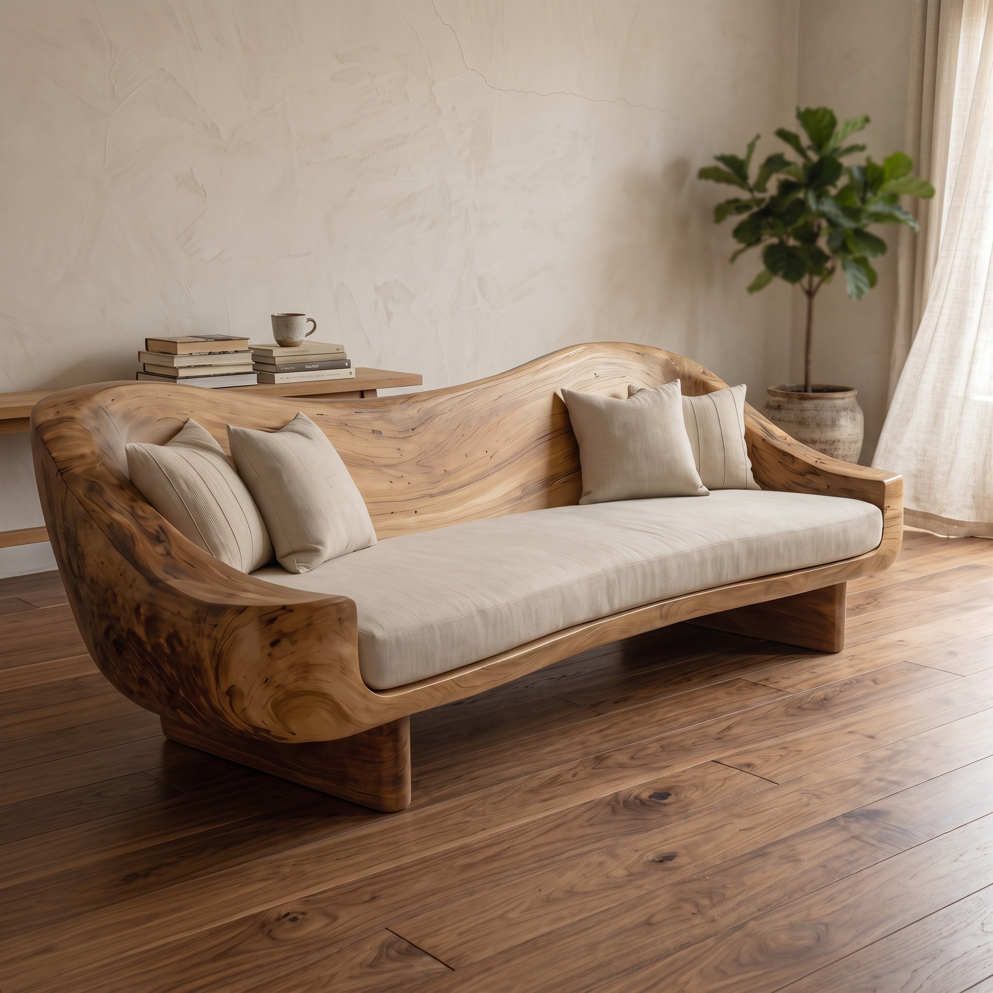 Organic Live Edge Wood Sofa Living Room Natural Sculptural Couch