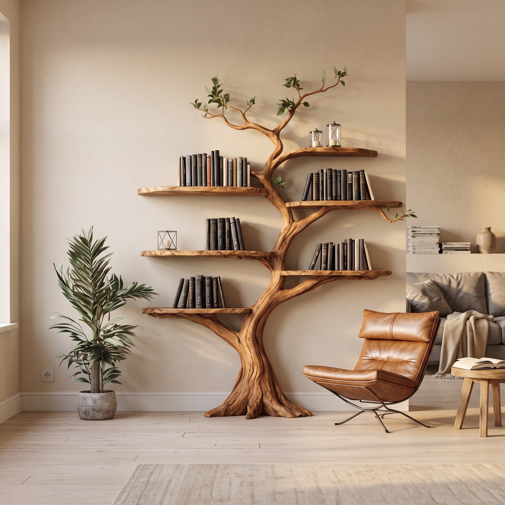 Organic Modern Artistic Tree Bookshelf for Living Room