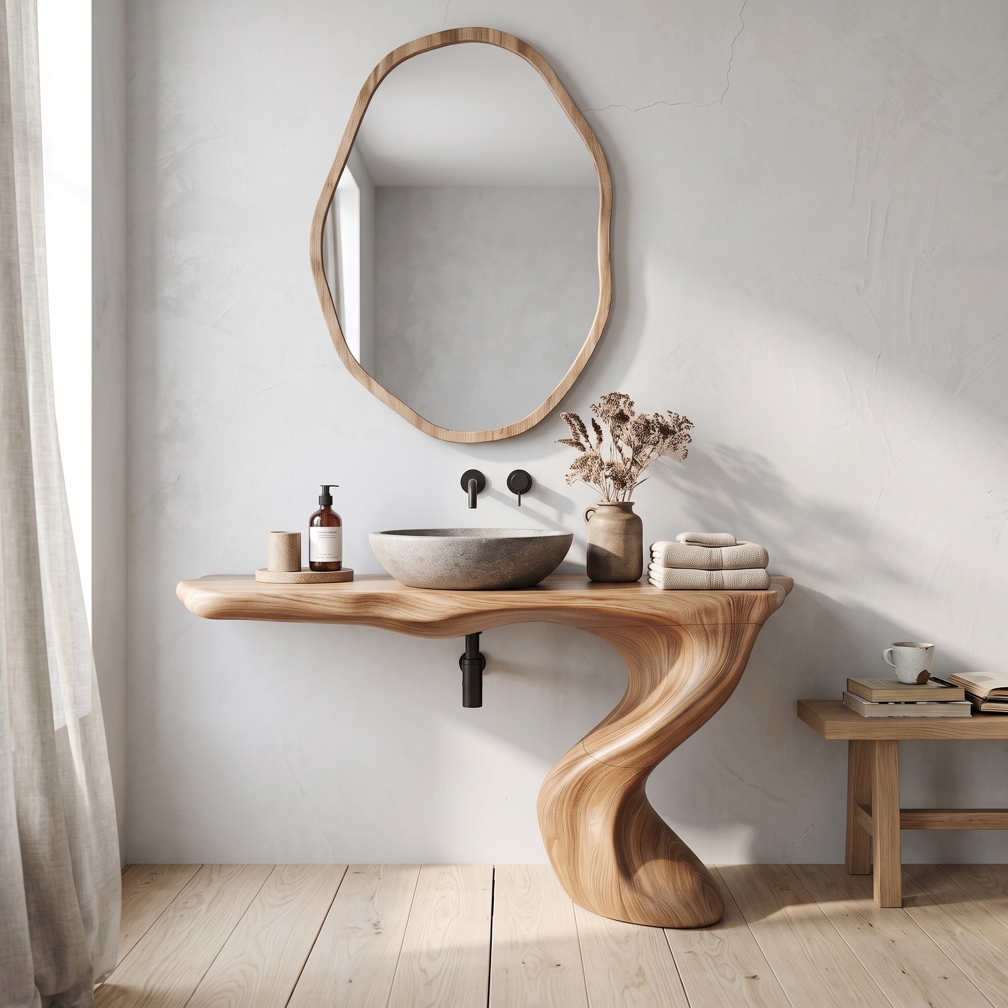 Organic Modern Bathroom Vanity with Tree Root Inspired Design for Powder Room