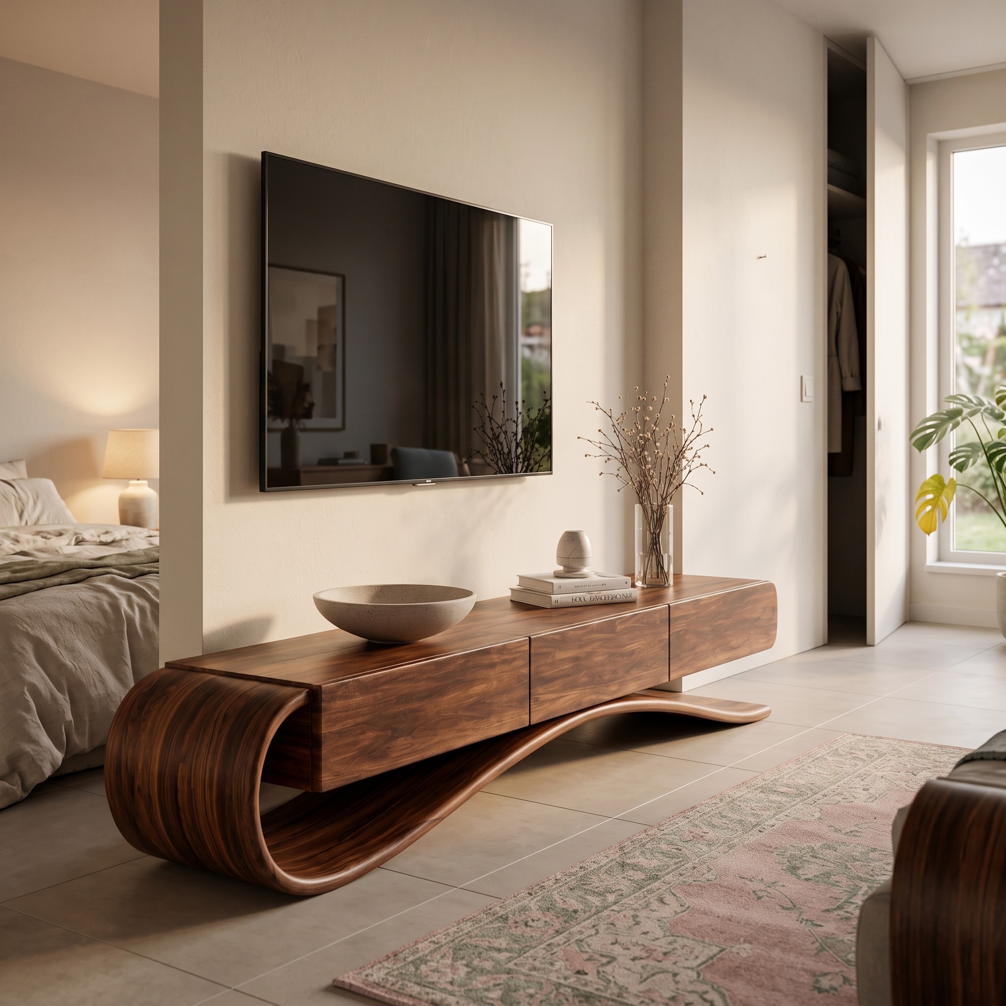 Organic Modern Cantilever TV Console for Living Room Decor