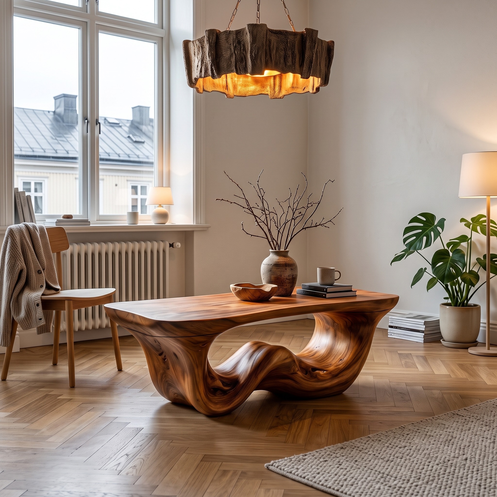 Organic Modern Coffee Table with Seamless Curved Base for Living Room
