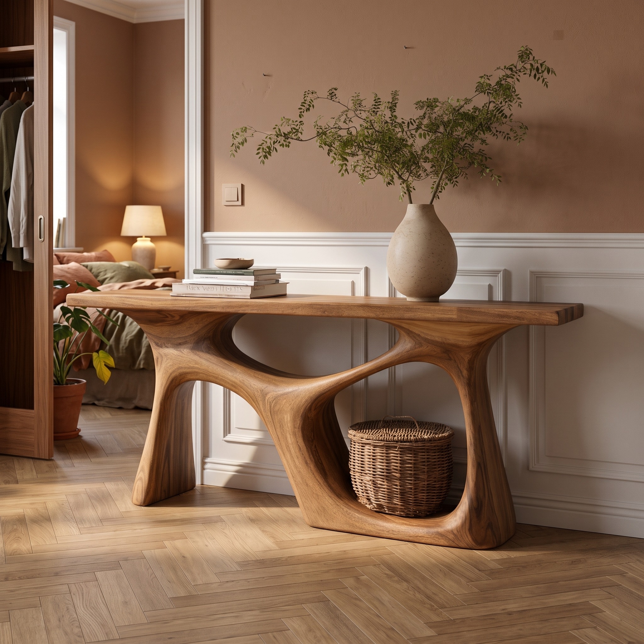 Organic Modern Console Table Sculptural Design for Japandi Interior