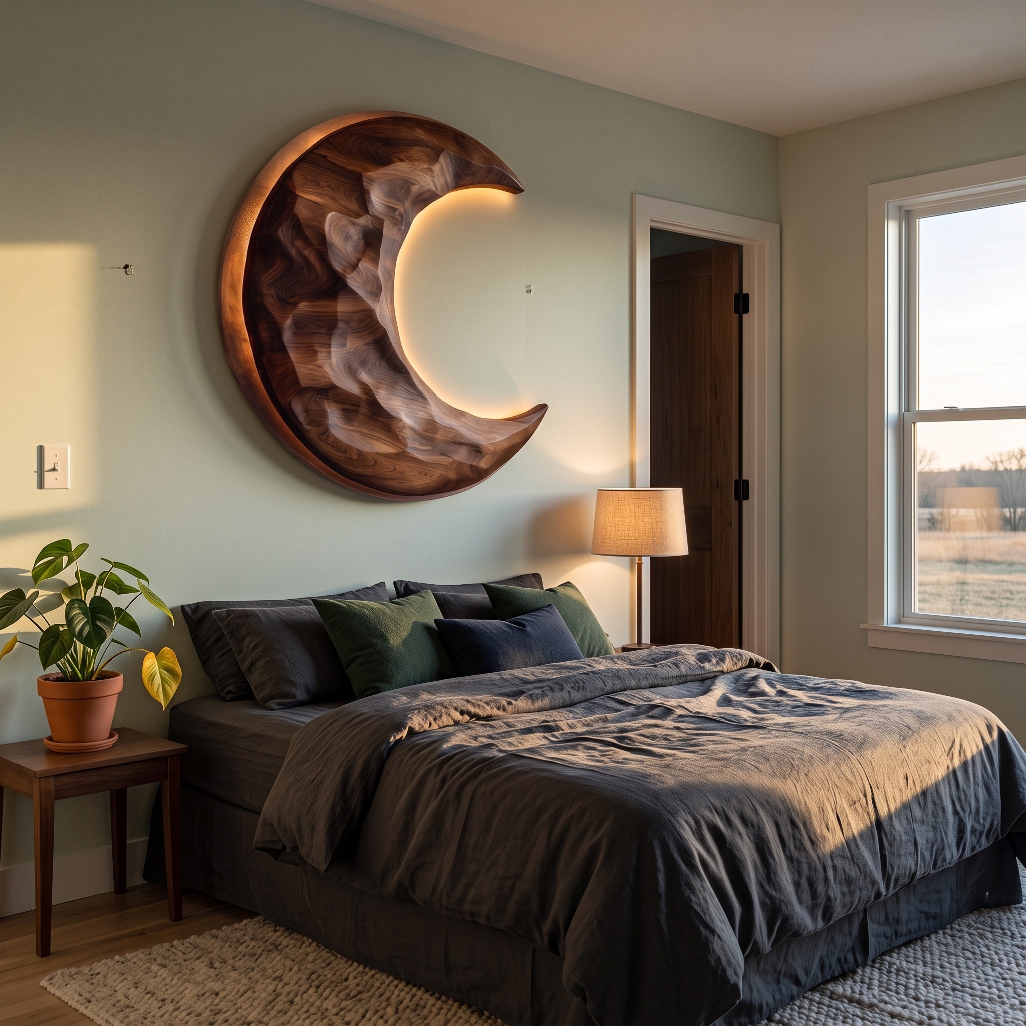 Organic Modern Crescent Wood Wall Art for Living Room
