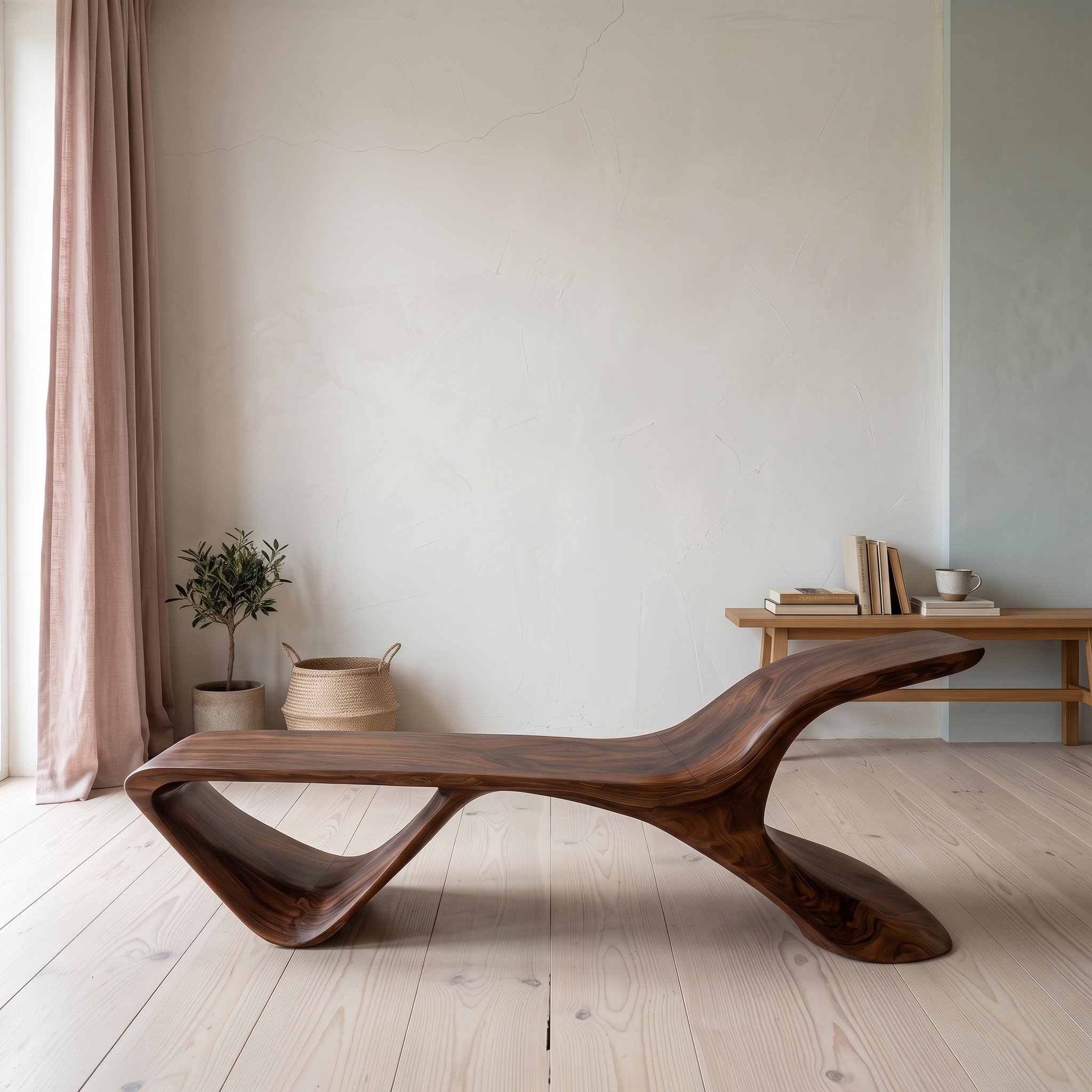 Organic Modern Curved Bench for Living Room or Entryway