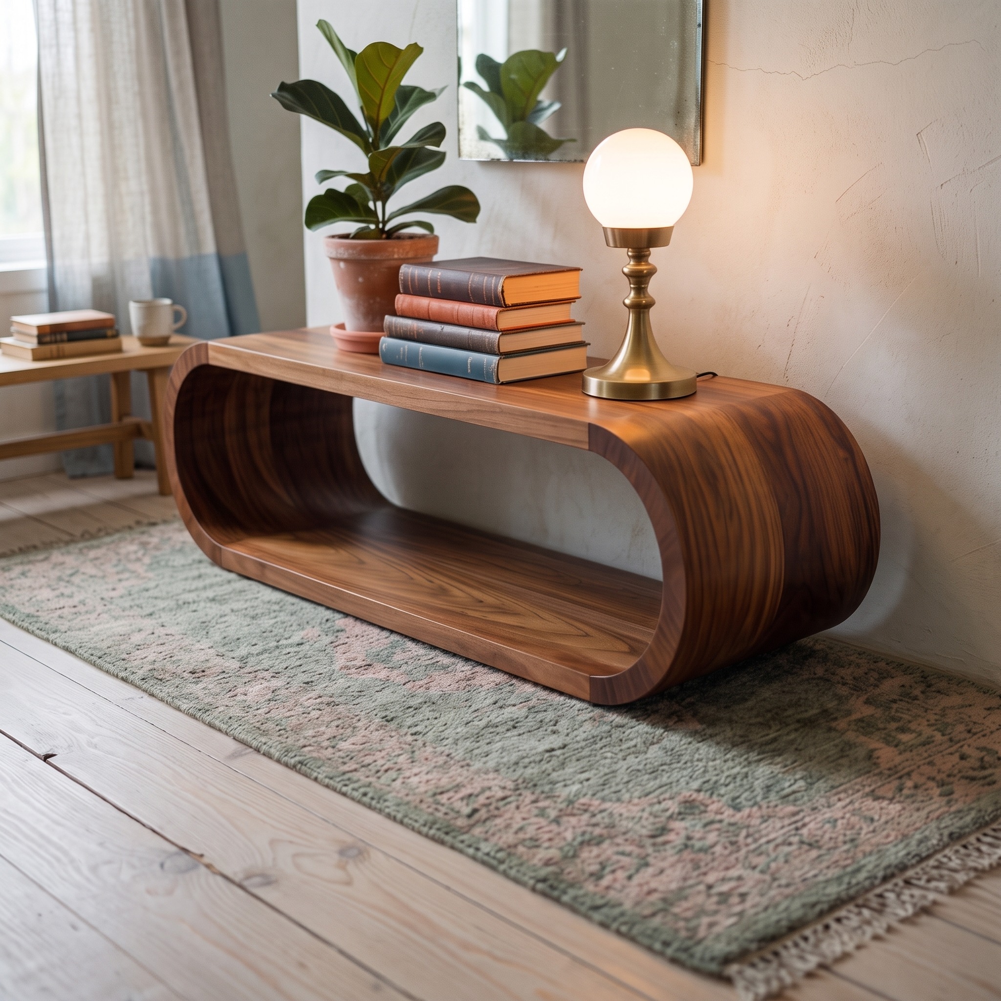 Organic Modern Curved Storage Cabinet Entryway or Living Room