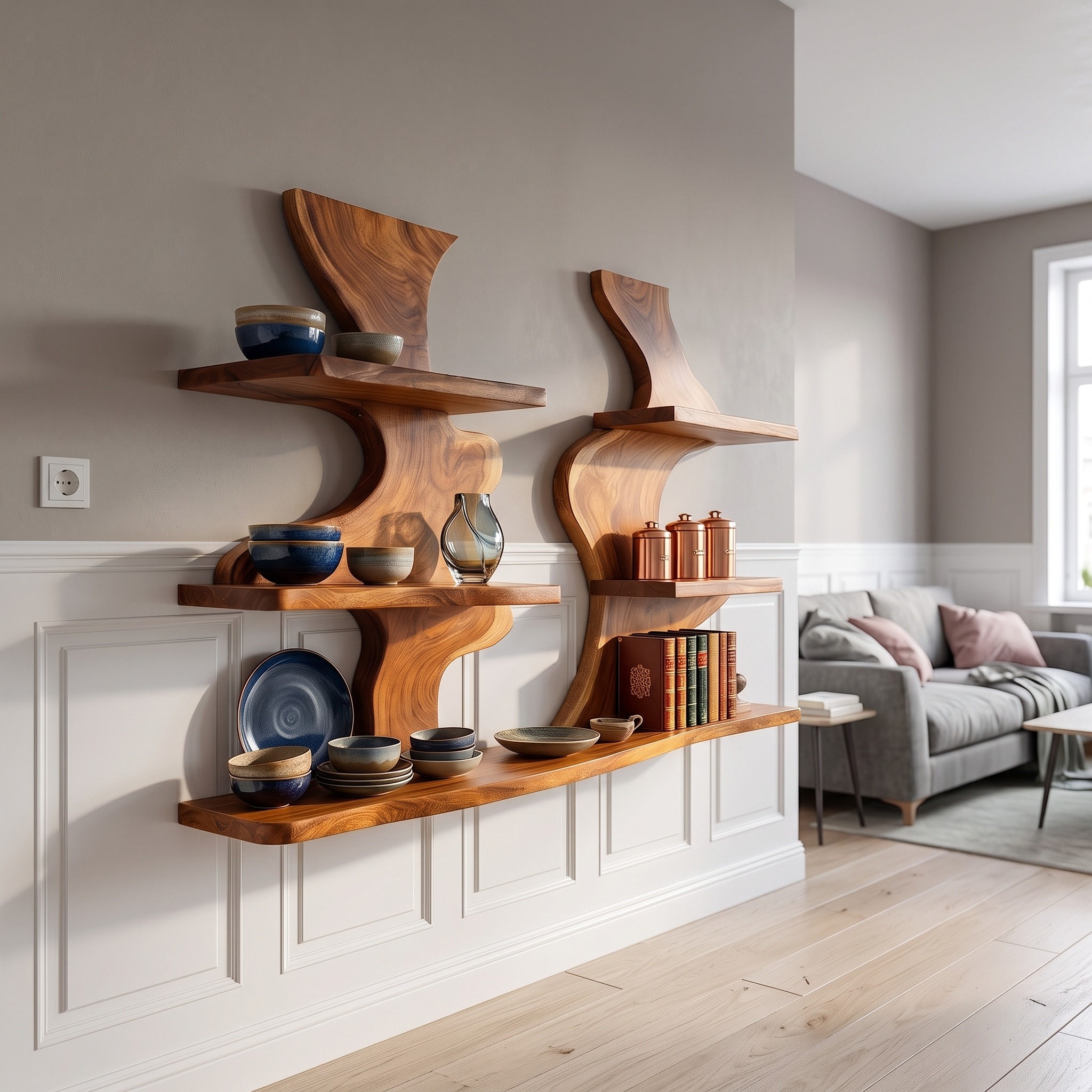 Organic Modern Decorative Wall Shelves for Living Room