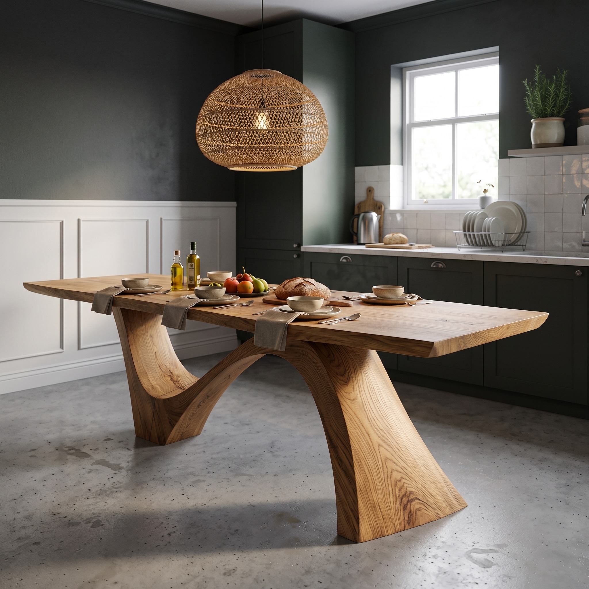 Organic Modern Dining Table with Natural Wood Base for Dining Room