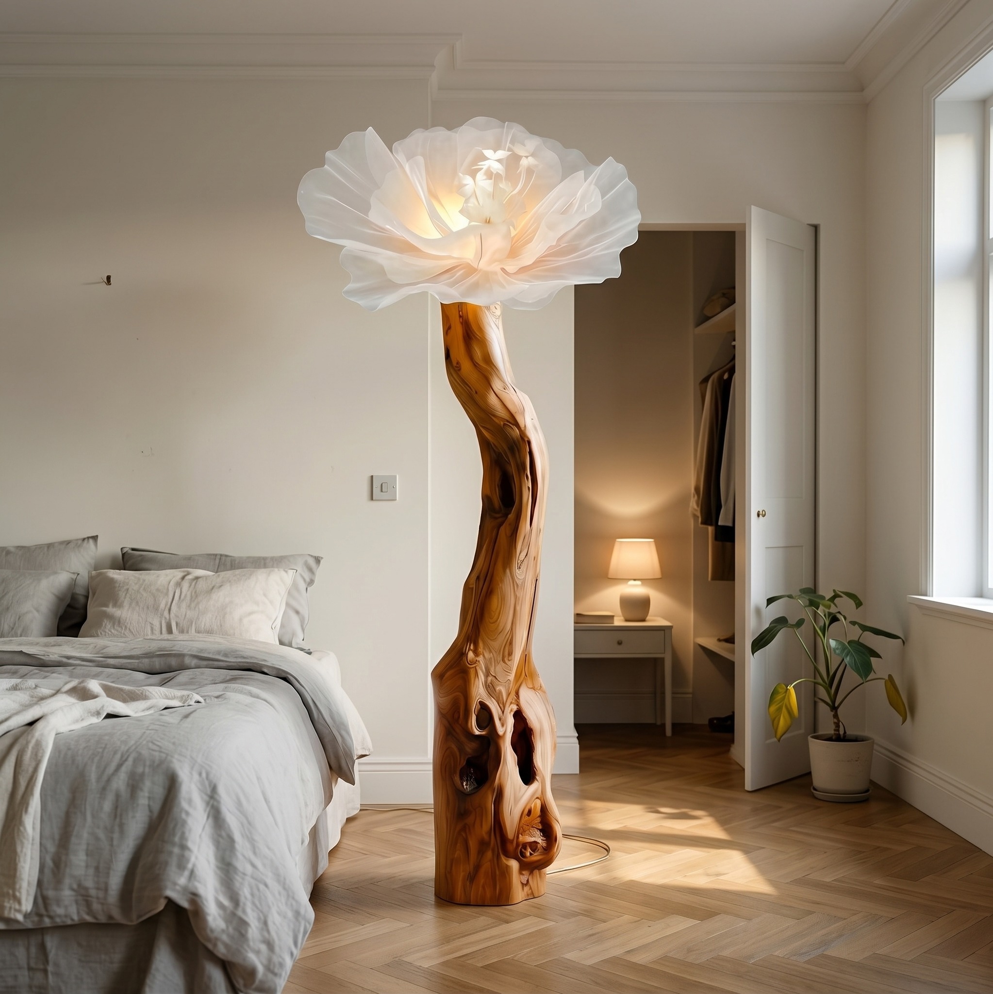 Organic Modern Floor Lamp Handcrafted Flower Sculpture for Living Room