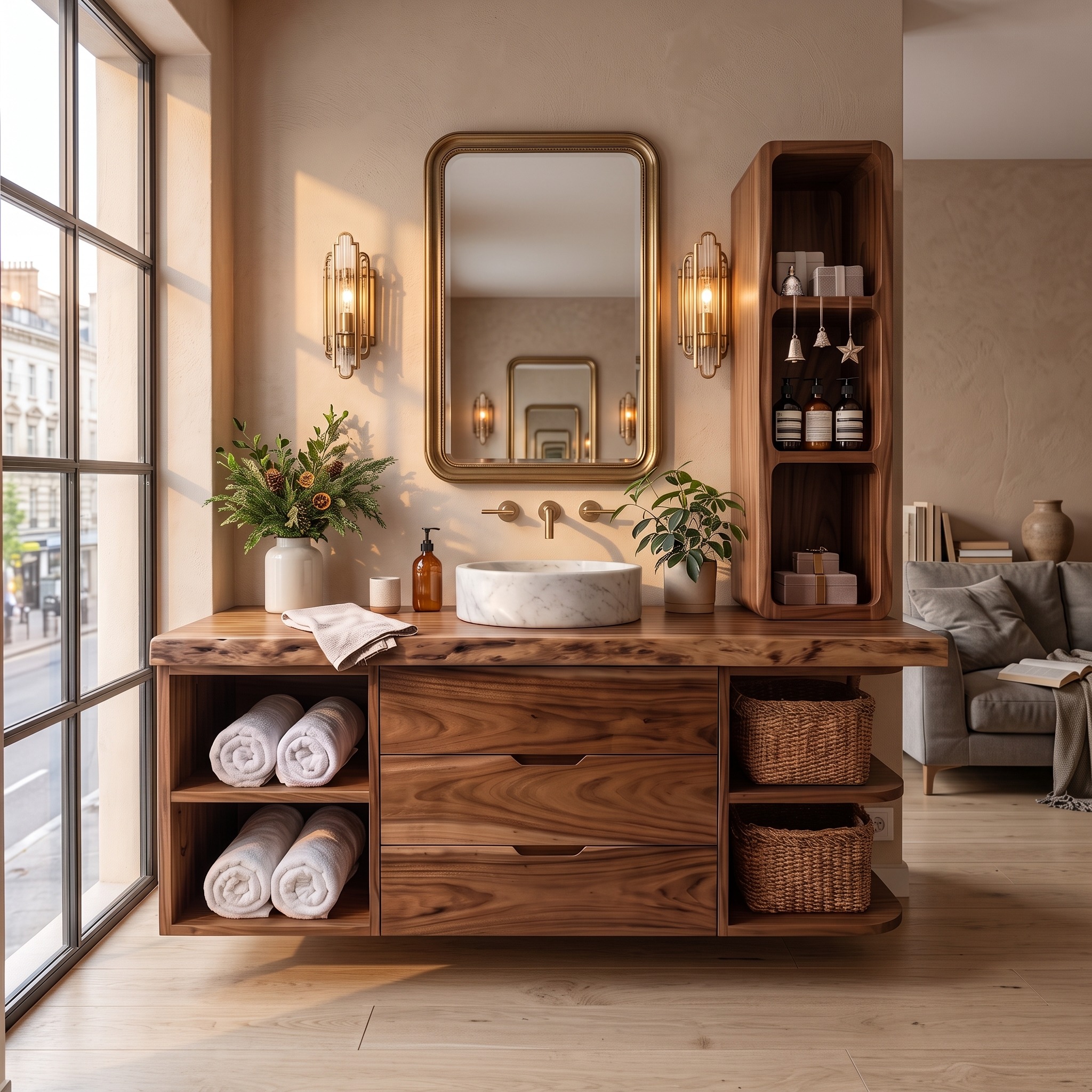 Organic Modern Nutcracker Bathroom Vanity Wellness Room