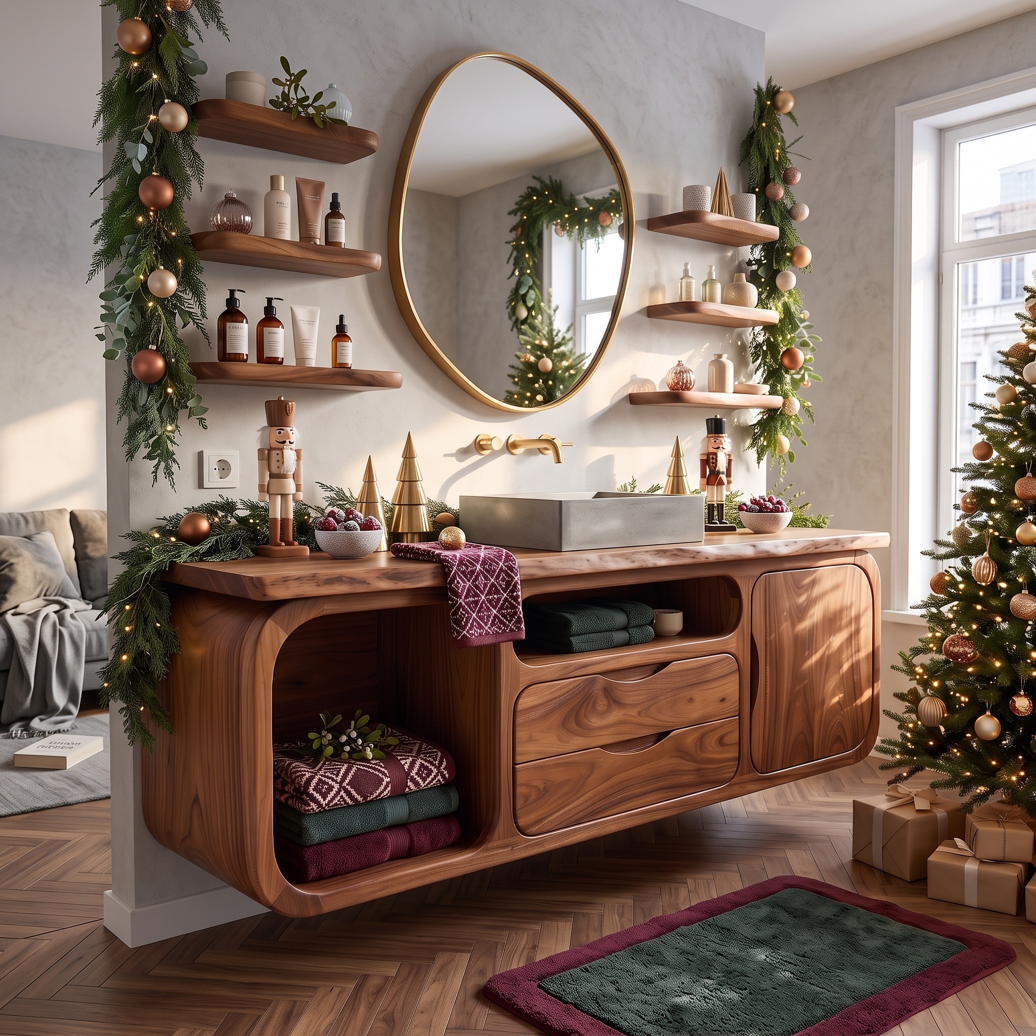 Organic Modern Nutcracker Storage Bathroom Vanity Luxury Villa
