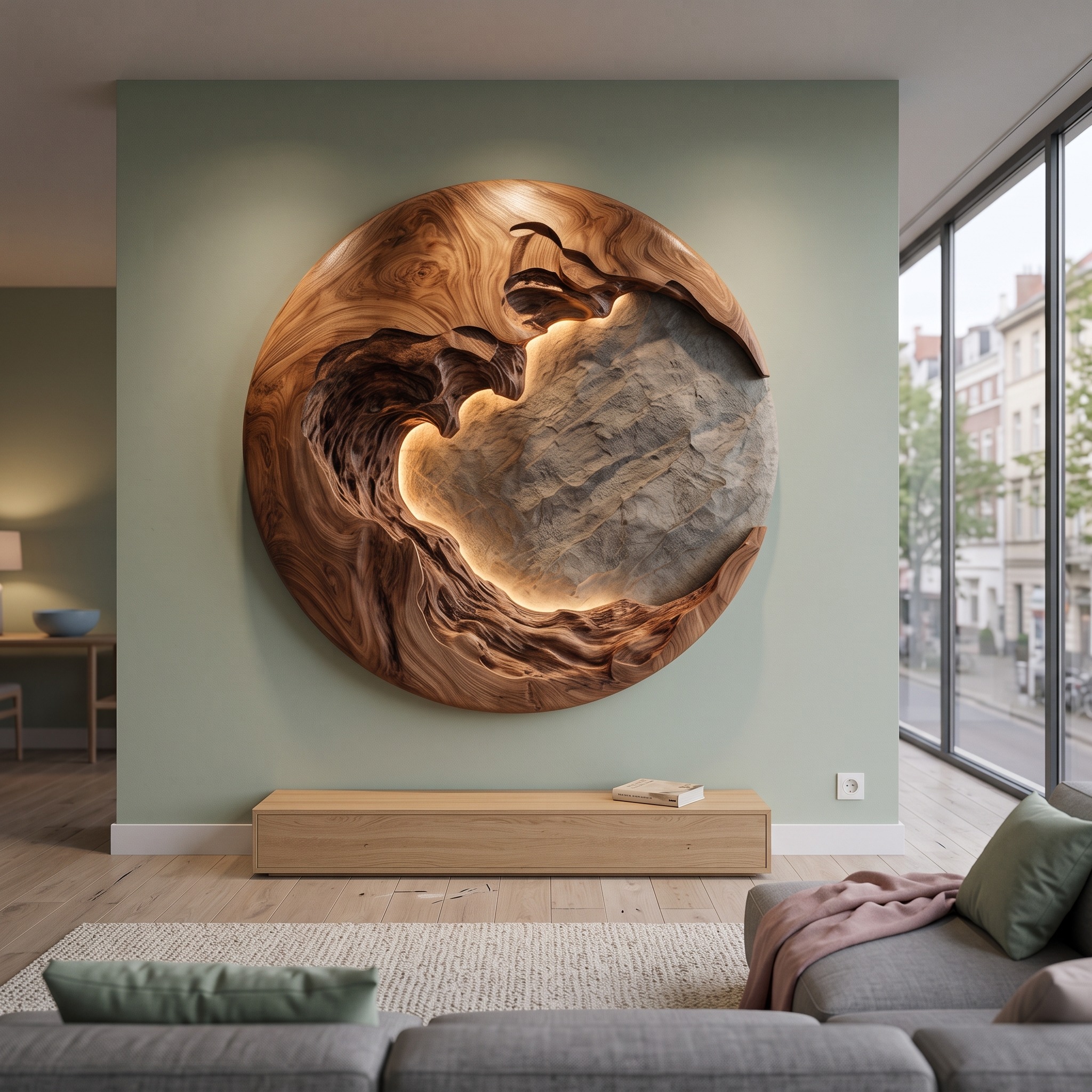 Organic Modern Round Wood Wall Art for Living Room